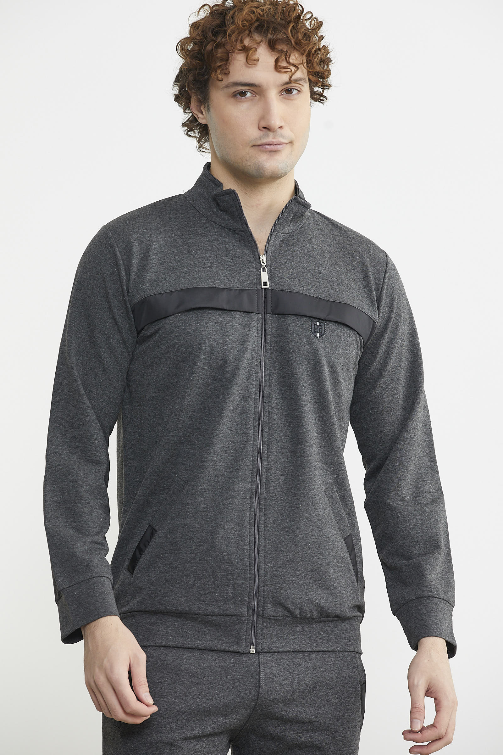 Dik Yaka Fermuarlı Eşofman Takım - Antrasit - Sementa