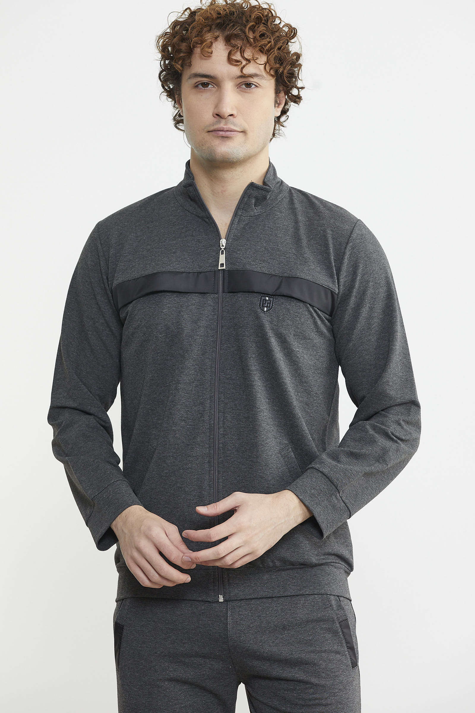 Dik Yaka Fermuarlı Eşofman Takım - Antrasit - Sementa