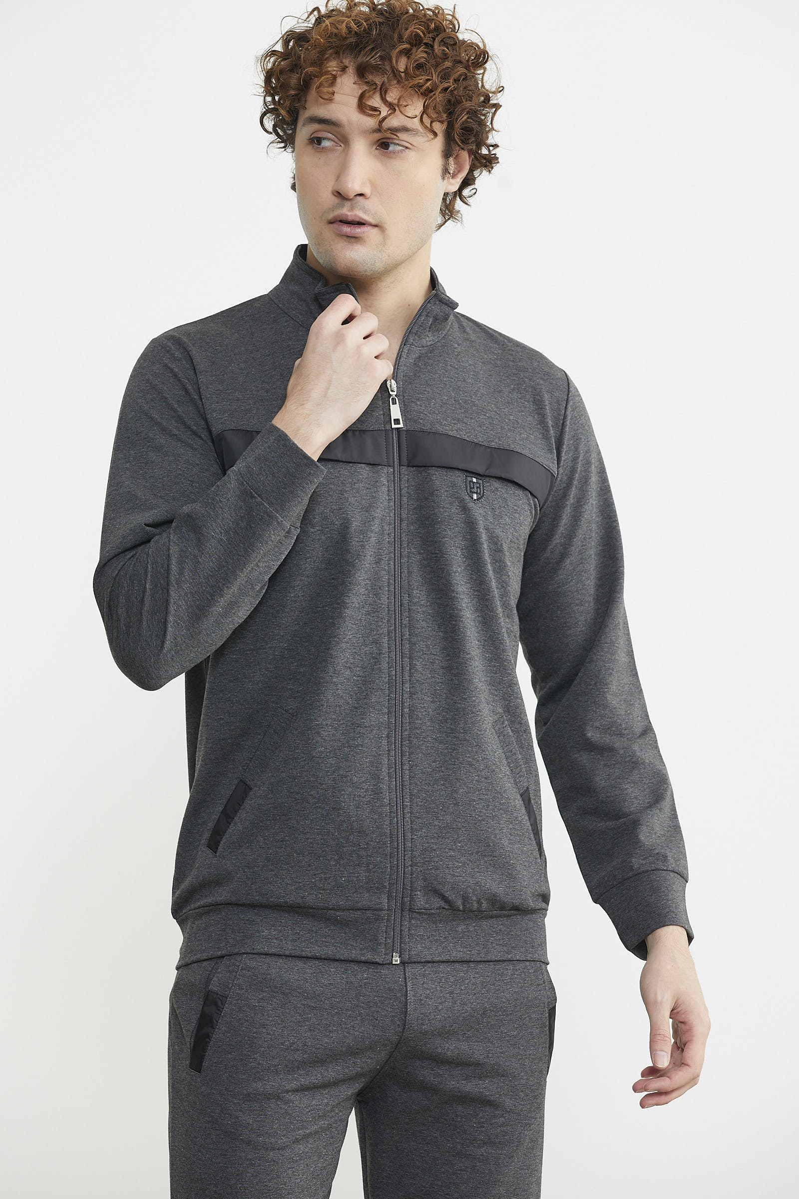 Dik Yaka Fermuarlı Eşofman Takım - Antrasit - Sementa