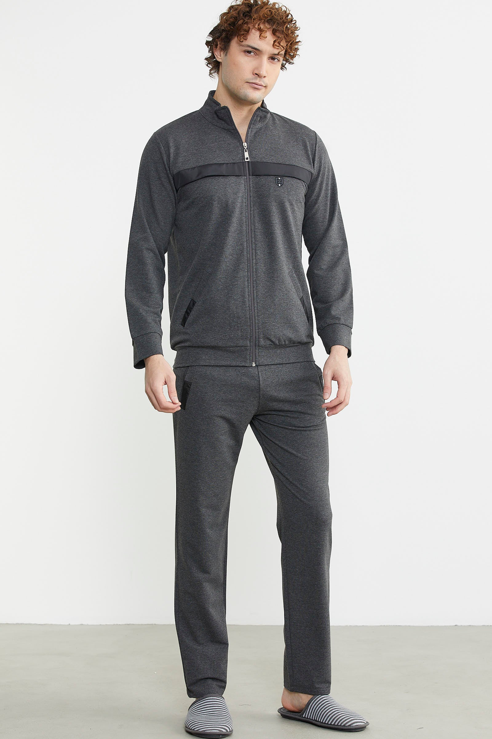 Dik Yaka Fermuarlı Eşofman Takım - Antrasit - Sementa