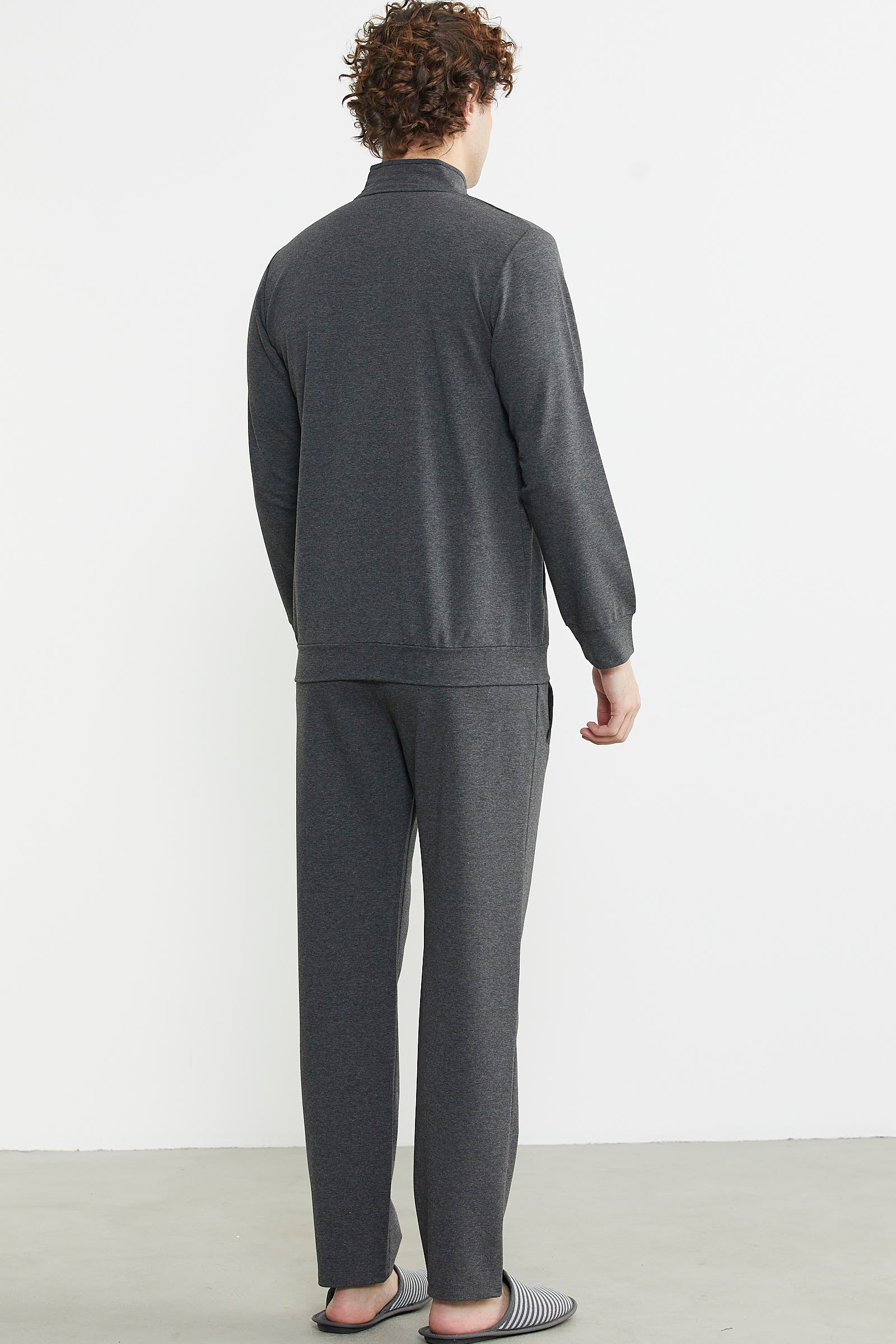 Dik Yaka Fermuarlı Eşofman Takım - Antrasit - Sementa