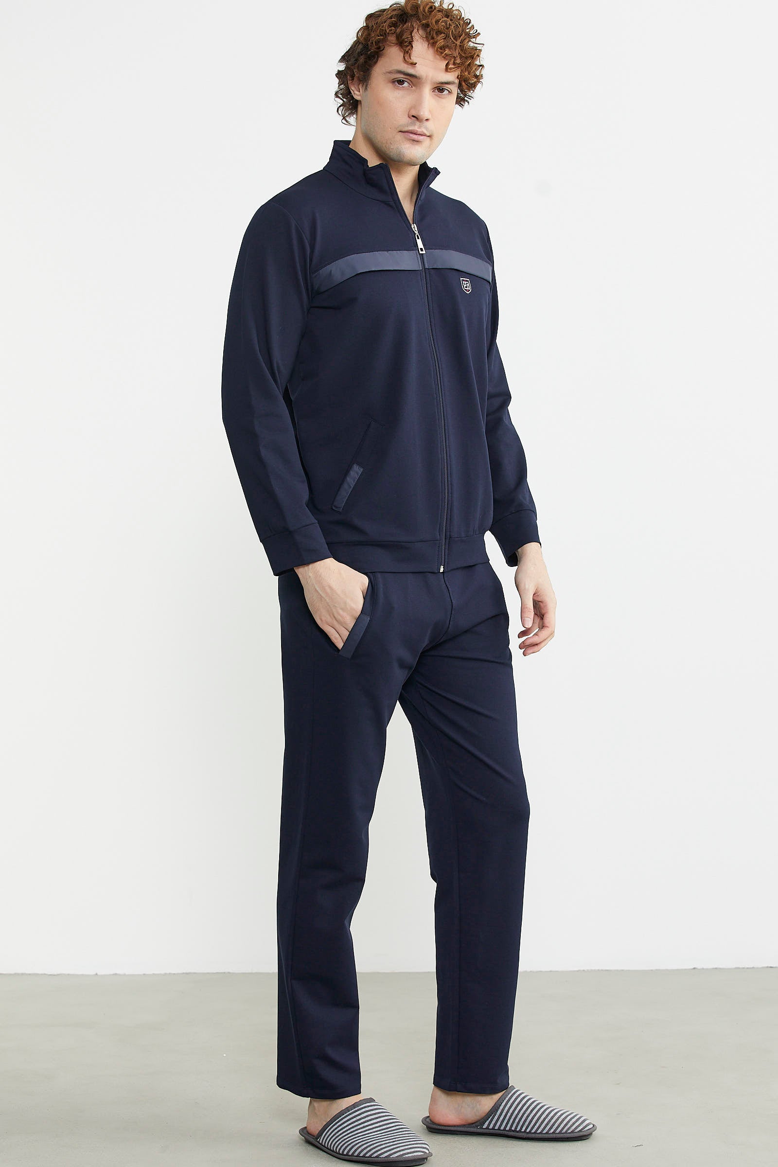 Dik Yaka Fermuarlı Eşofman Takım - Lacivert - Sementa