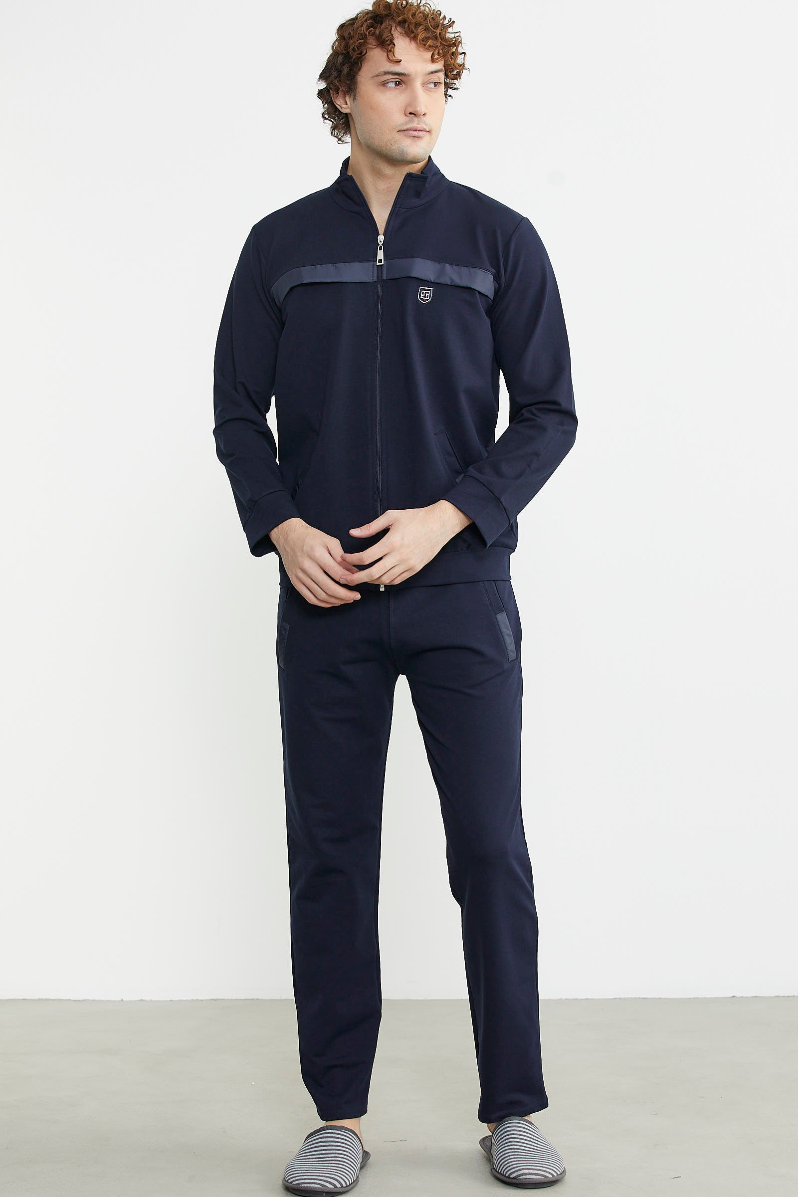 Dik Yaka Fermuarlı Eşofman Takım - Lacivert - Sementa