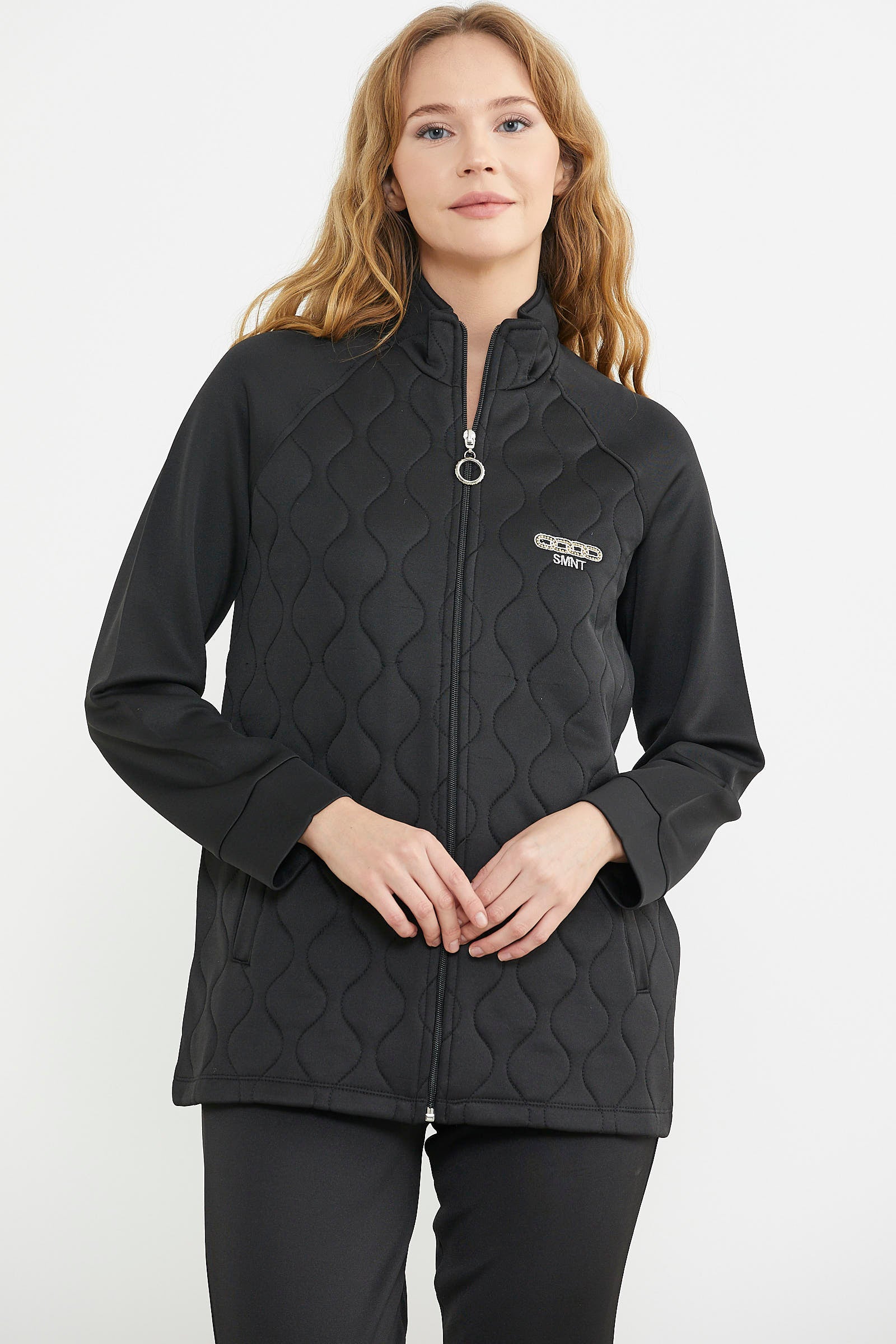 Dik Yaka Fermuarlı Eşofman Takım - Siyah - Sementa