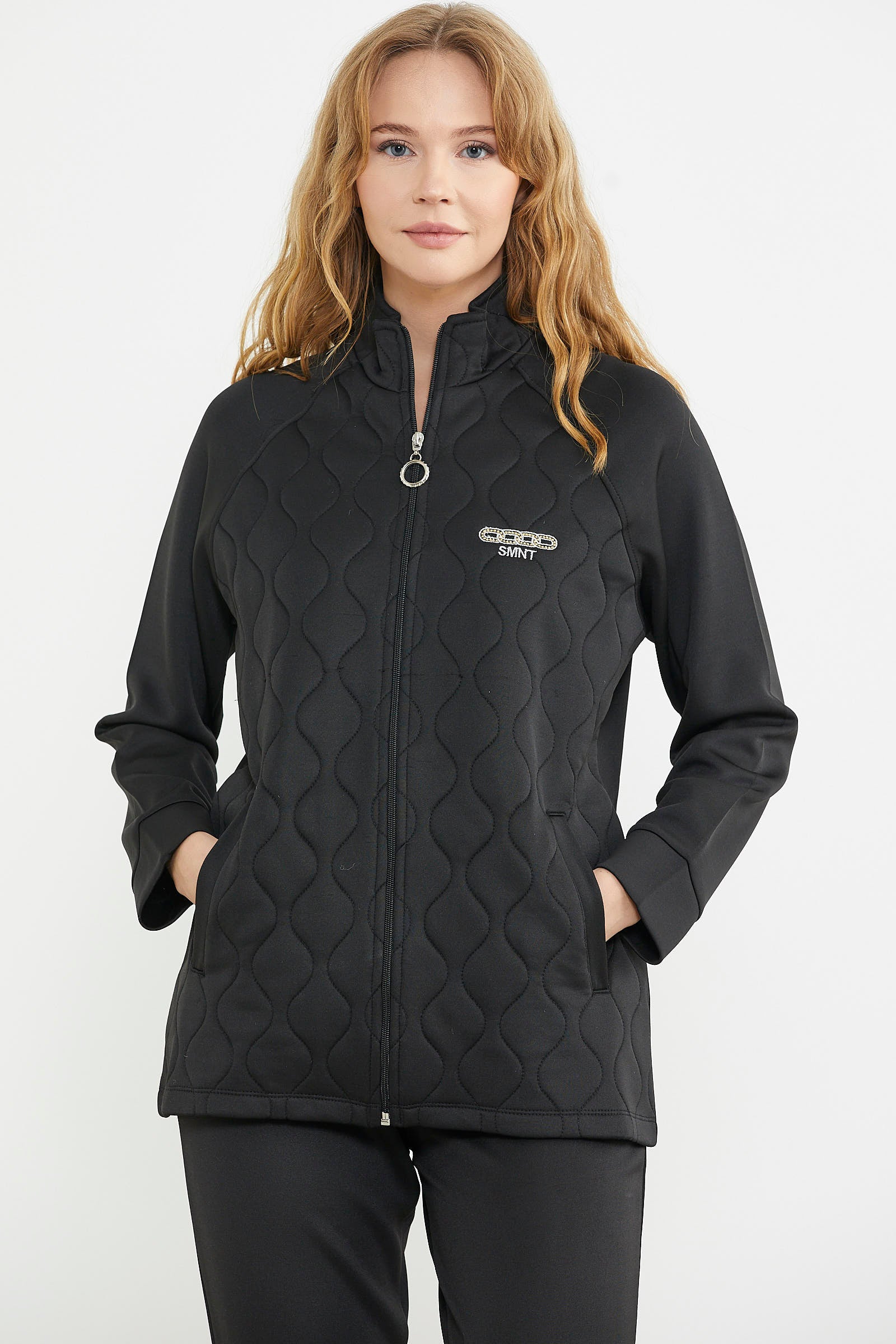 Dik Yaka Fermuarlı Eşofman Takım - Siyah - Sementa