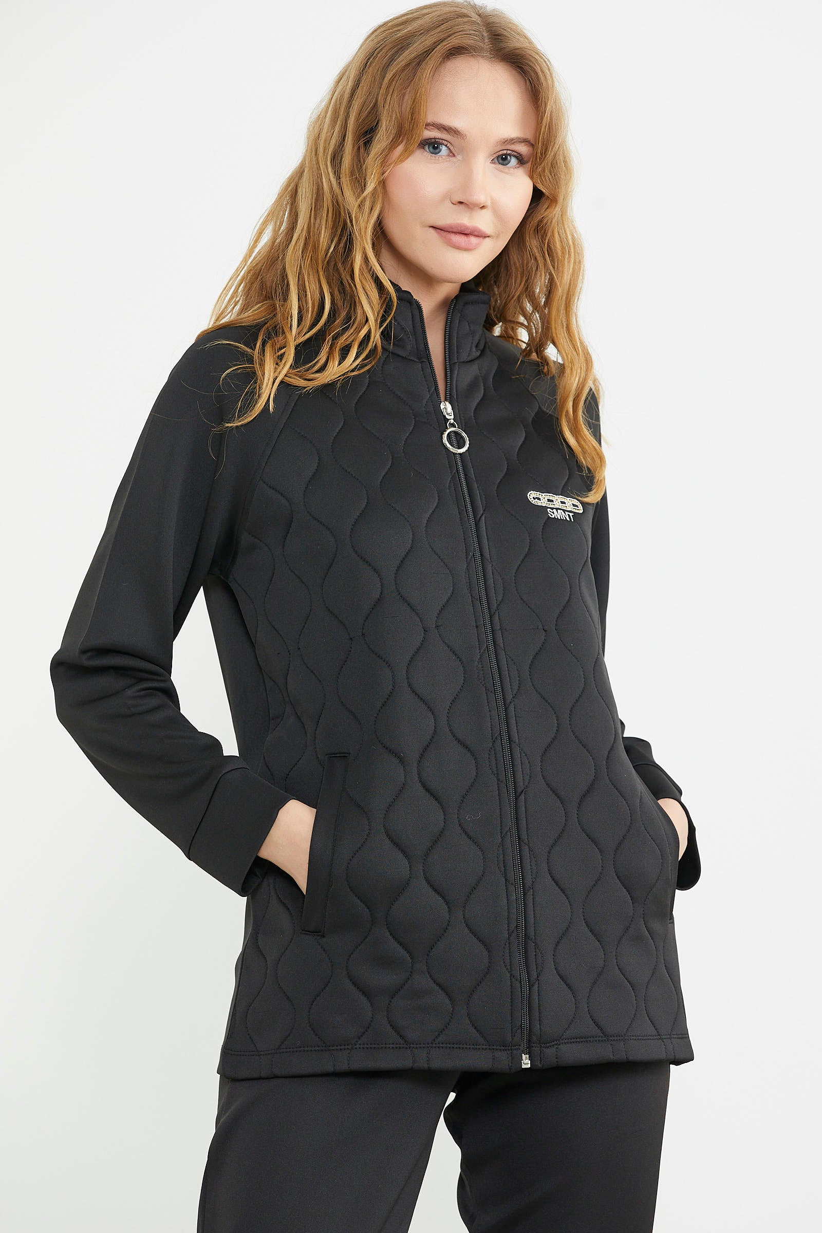 Dik Yaka Fermuarlı Eşofman Takım - Siyah - Sementa