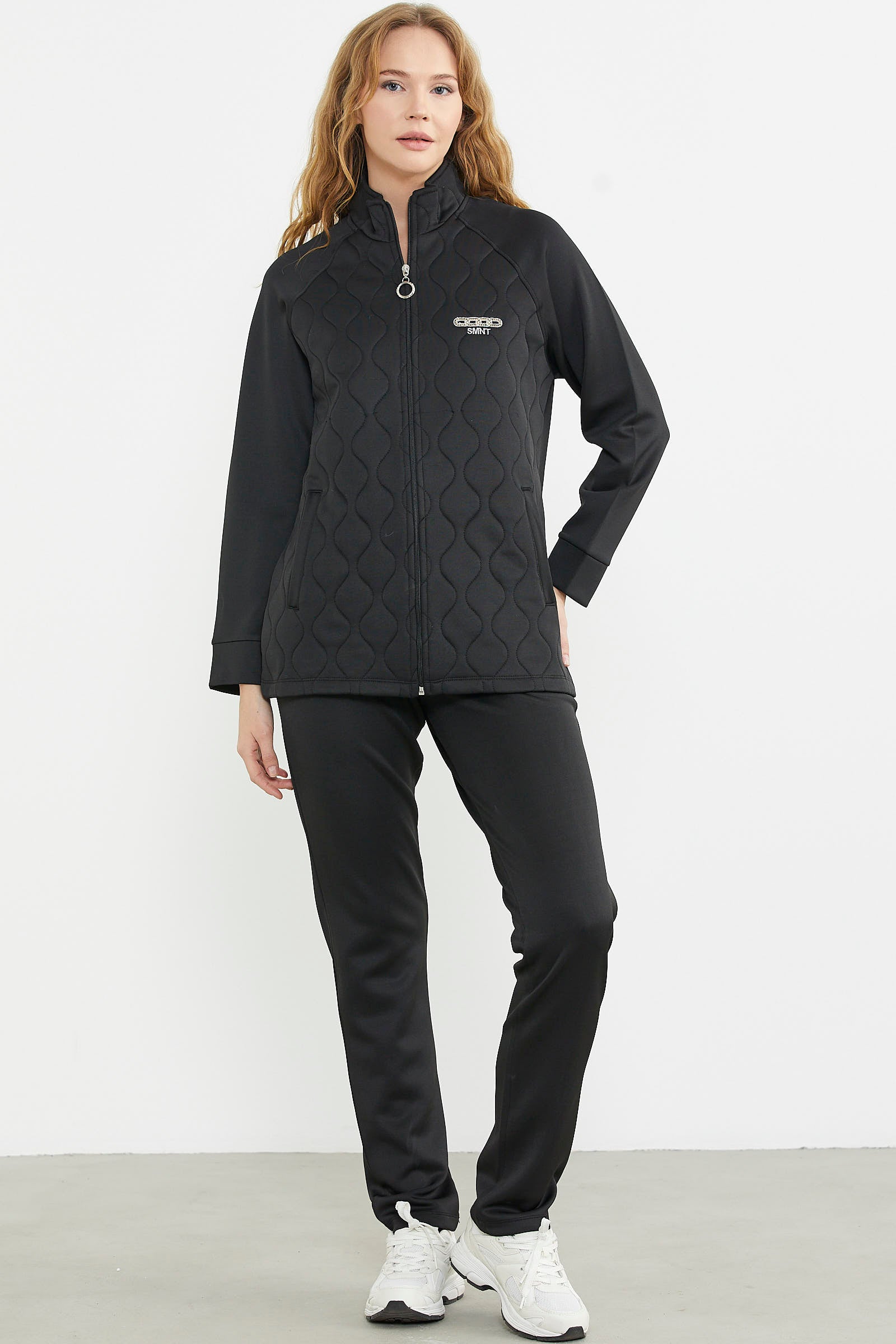 Dik Yaka Fermuarlı Eşofman Takım - Siyah - Sementa