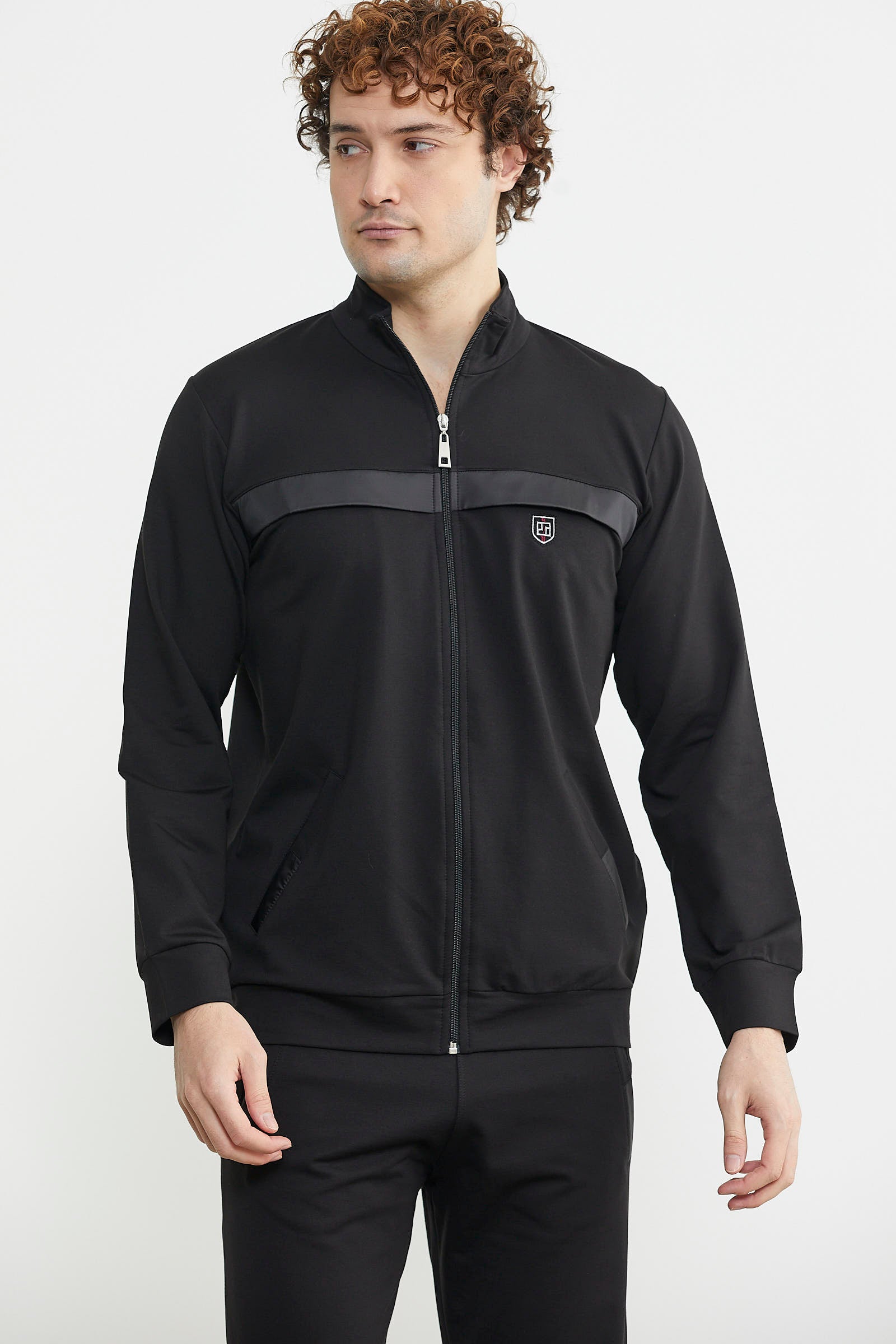 Dik Yaka Fermuarlı Eşofman Takım - Siyah - Sementa