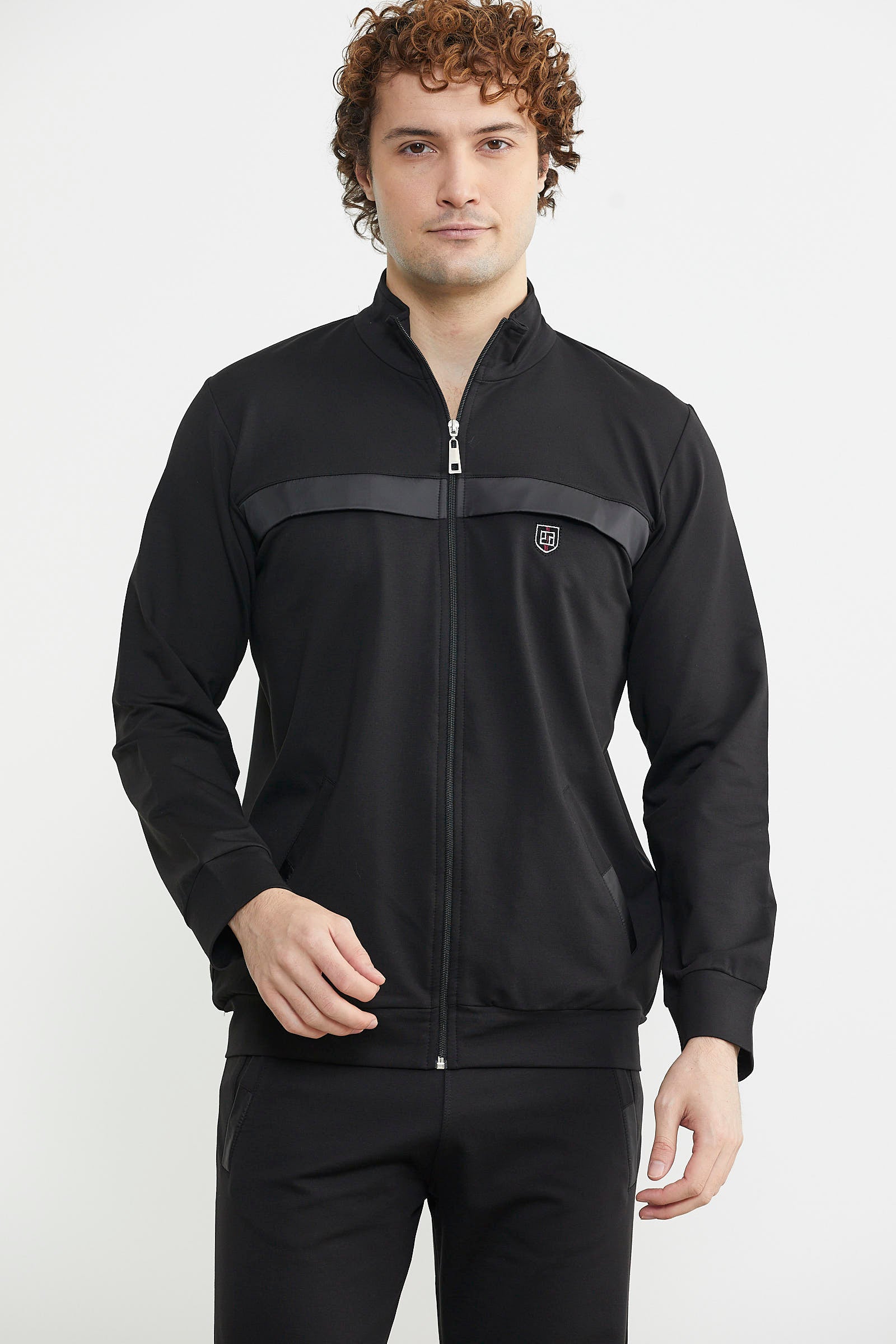 Dik Yaka Fermuarlı Eşofman Takım - Siyah - Sementa