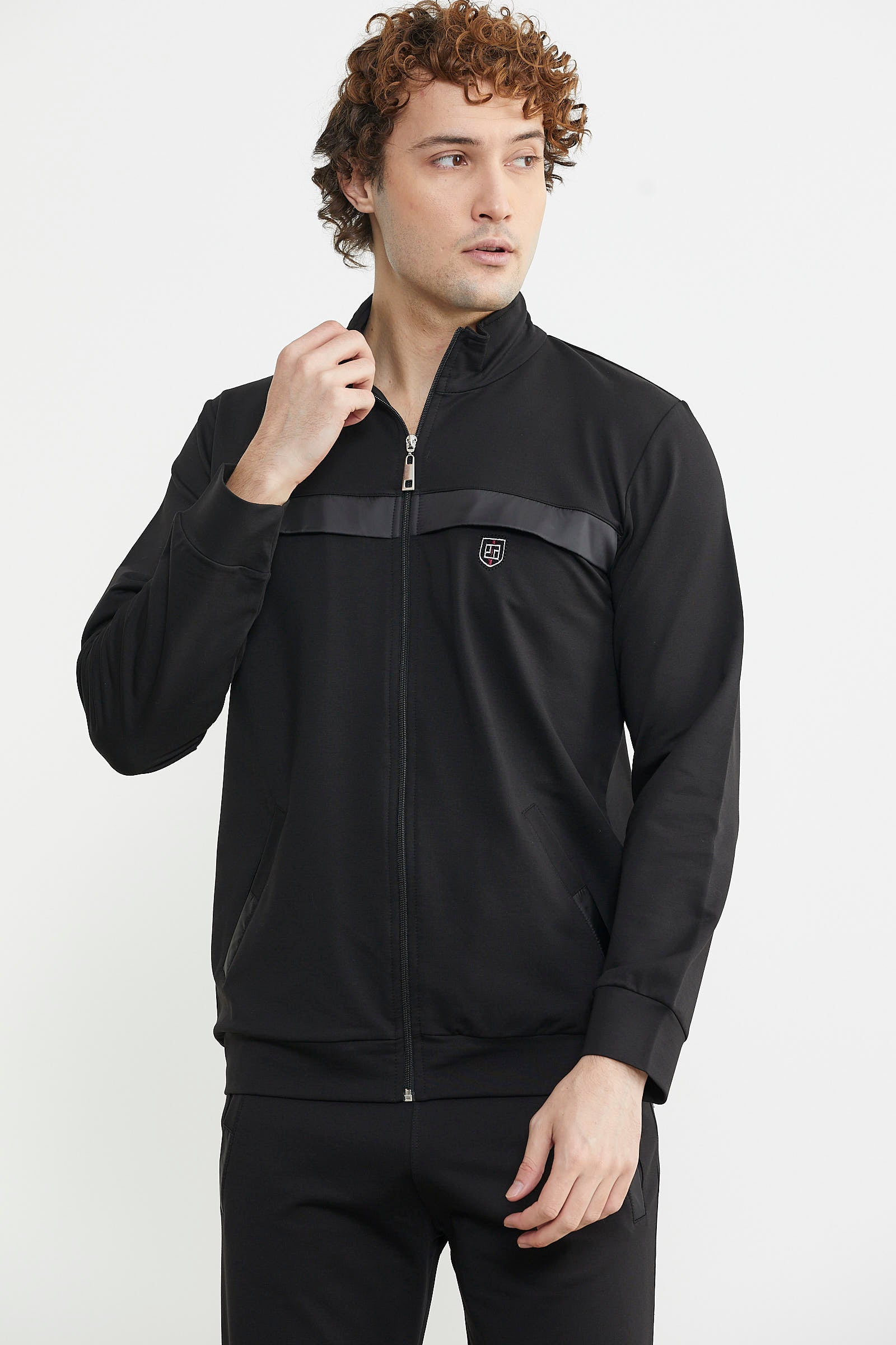 Dik Yaka Fermuarlı Eşofman Takım - Siyah - Sementa