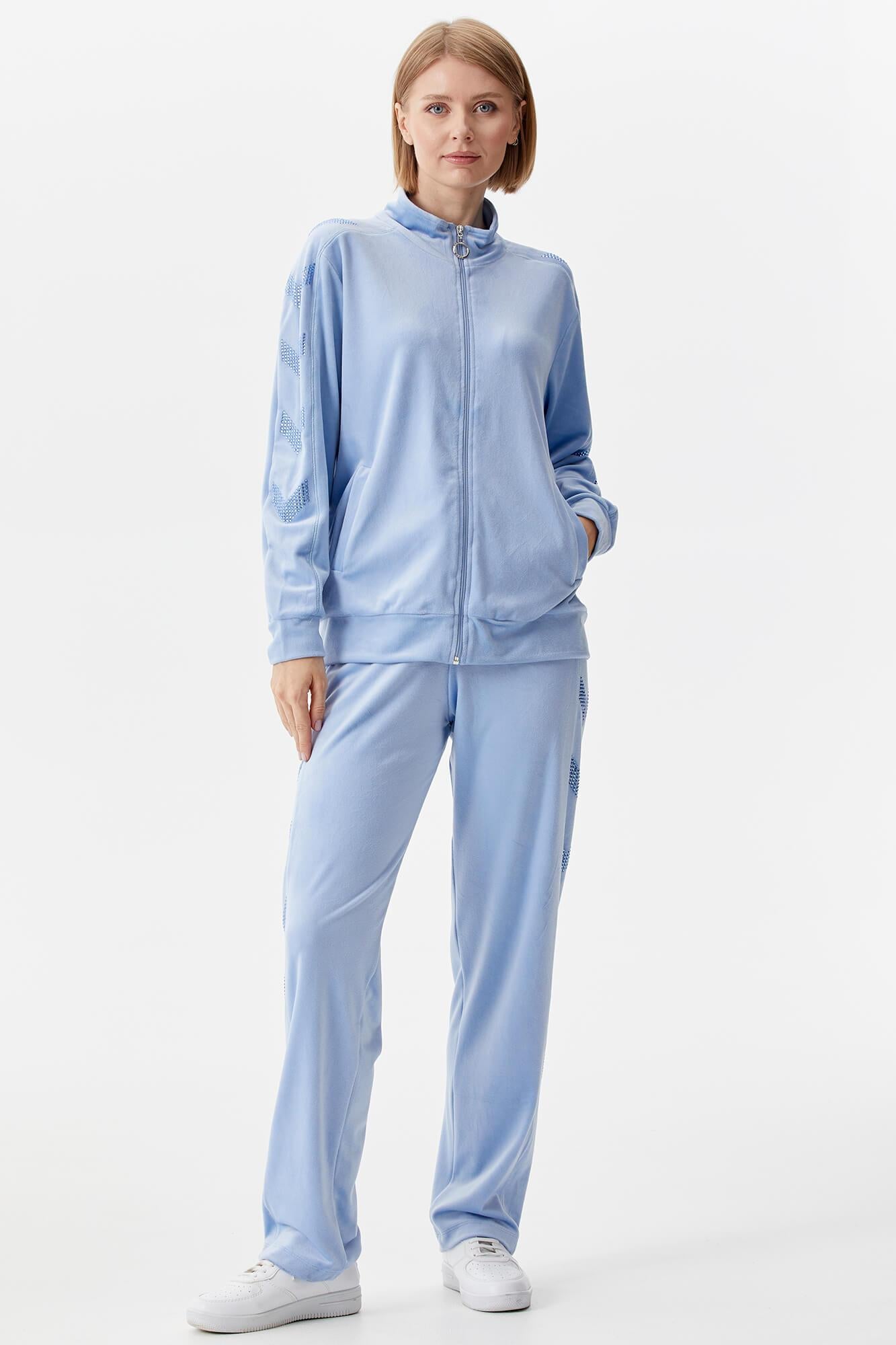 Dik Yaka Fermuarlı Kadife Eşofman Takım - Mavi (1) Sementa