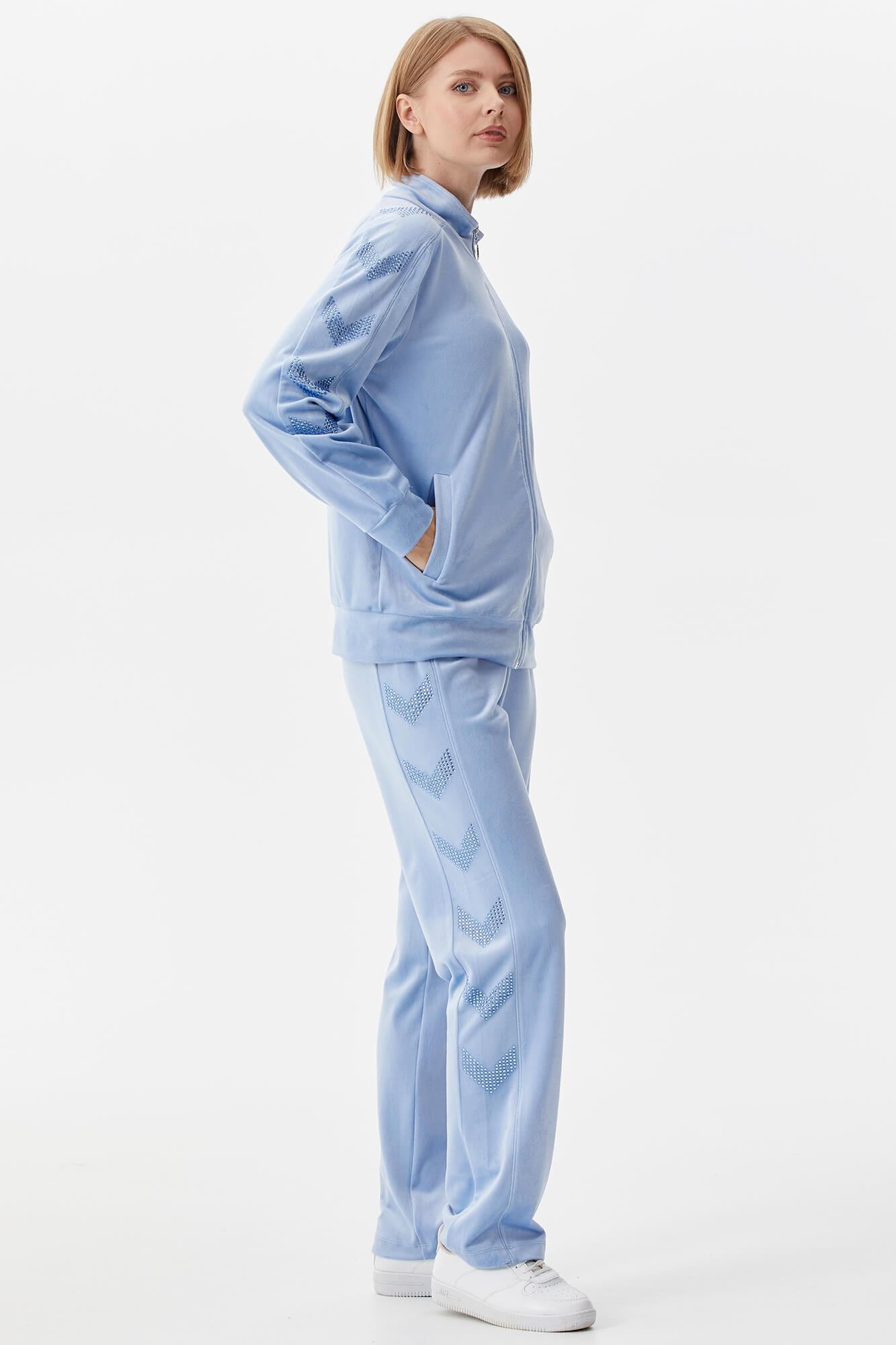 Dik Yaka Fermuarlı Kadife Eşofman Takım - Mavi (4) Sementa