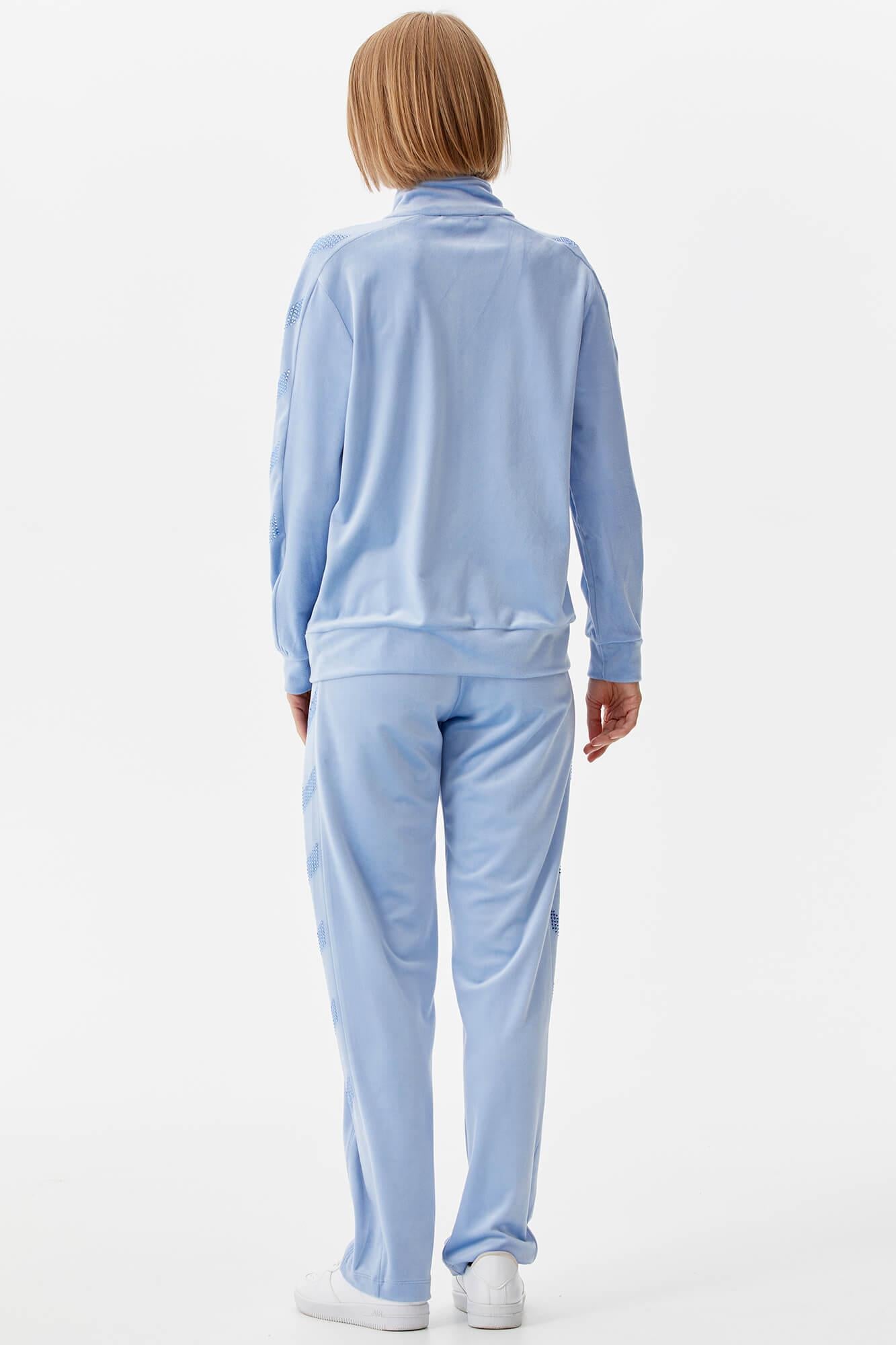 Dik Yaka Fermuarlı Kadife Eşofman Takım - Mavi (5) Sementa