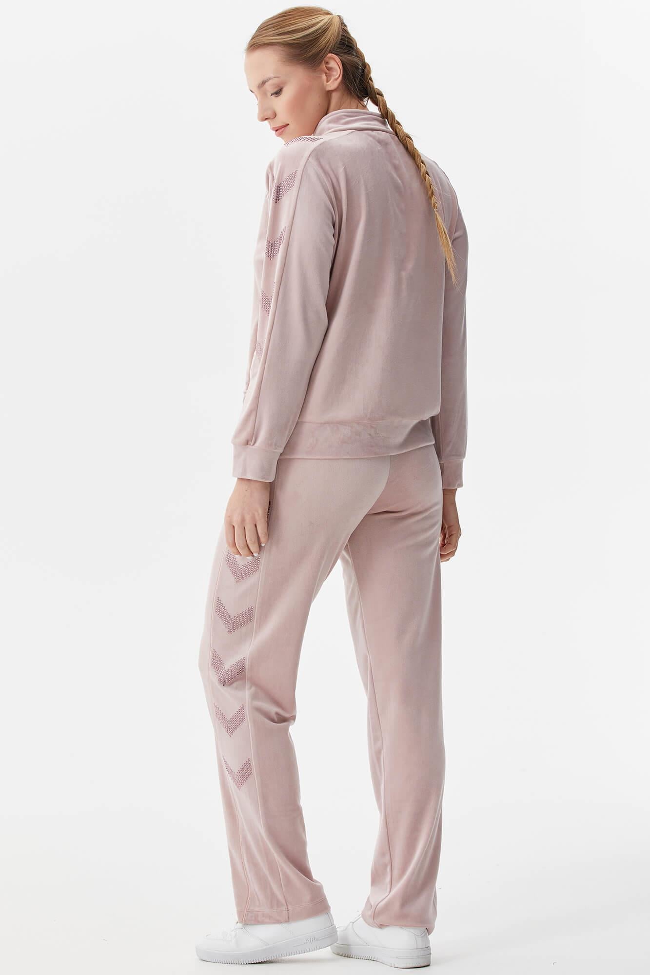 Dik Yaka Fermuarlı Kadife Eşofman Takım - Pudra (5) Sementa