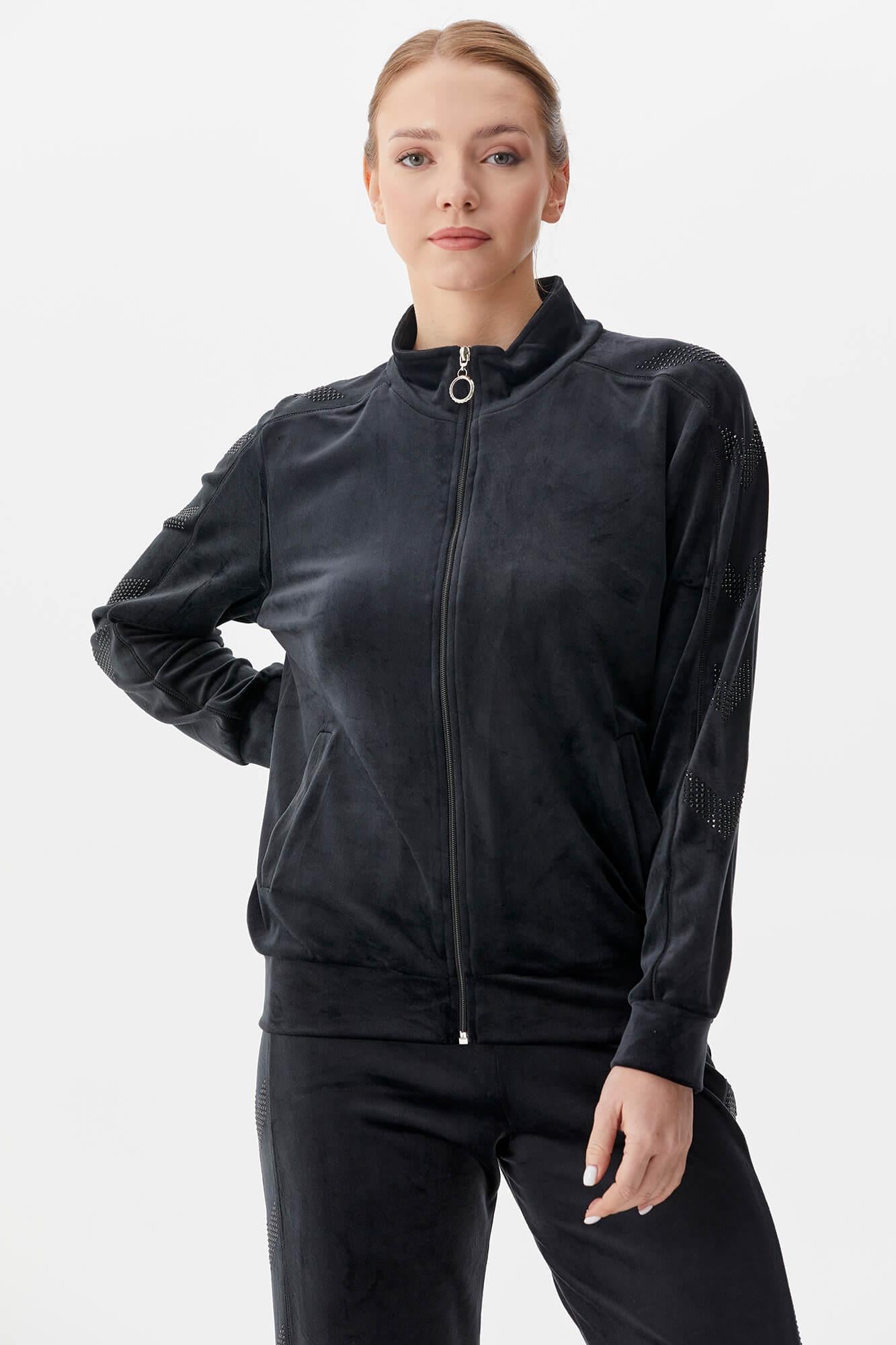 Dik Yaka Fermuarlı Kadife Eşofman Takım - Siyah (5) Sementa