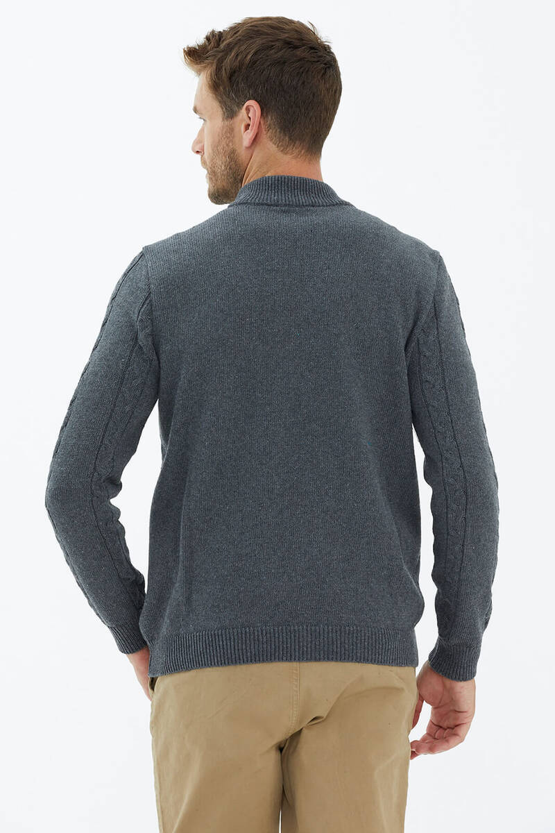 Dik Yaka Fermuarlı Triko Hırka - Koyu Gri (4) Sementa