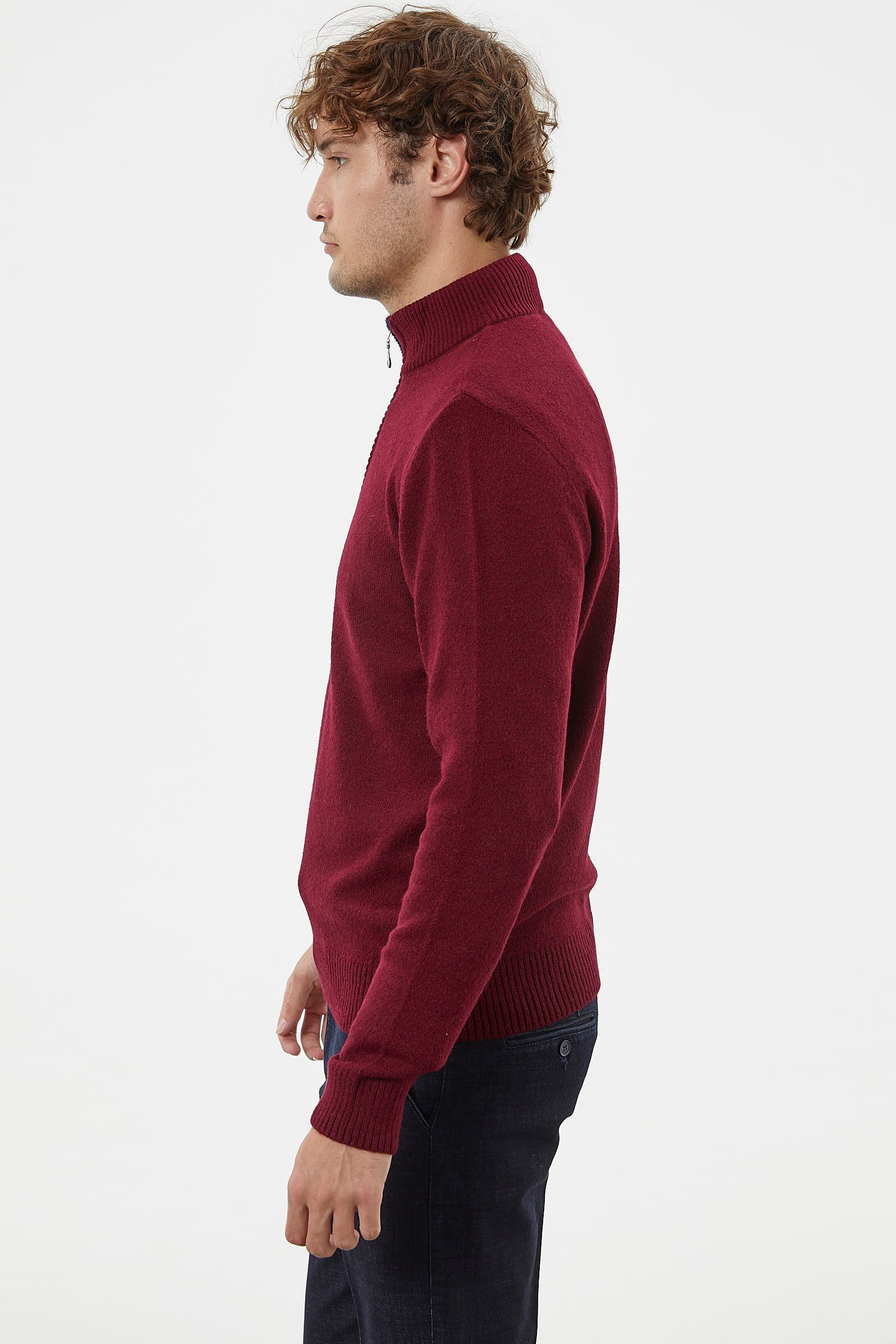 Dik Yaka Fermuarlı Triko Kazak - Bordo (4) Sementa