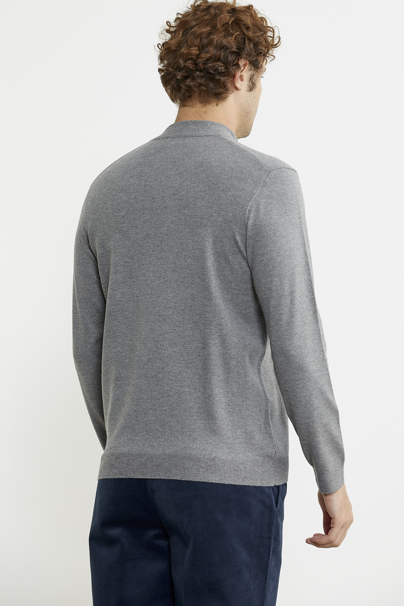 Dik Yaka Fermuarlı Triko Kazak - Gri - Sementa