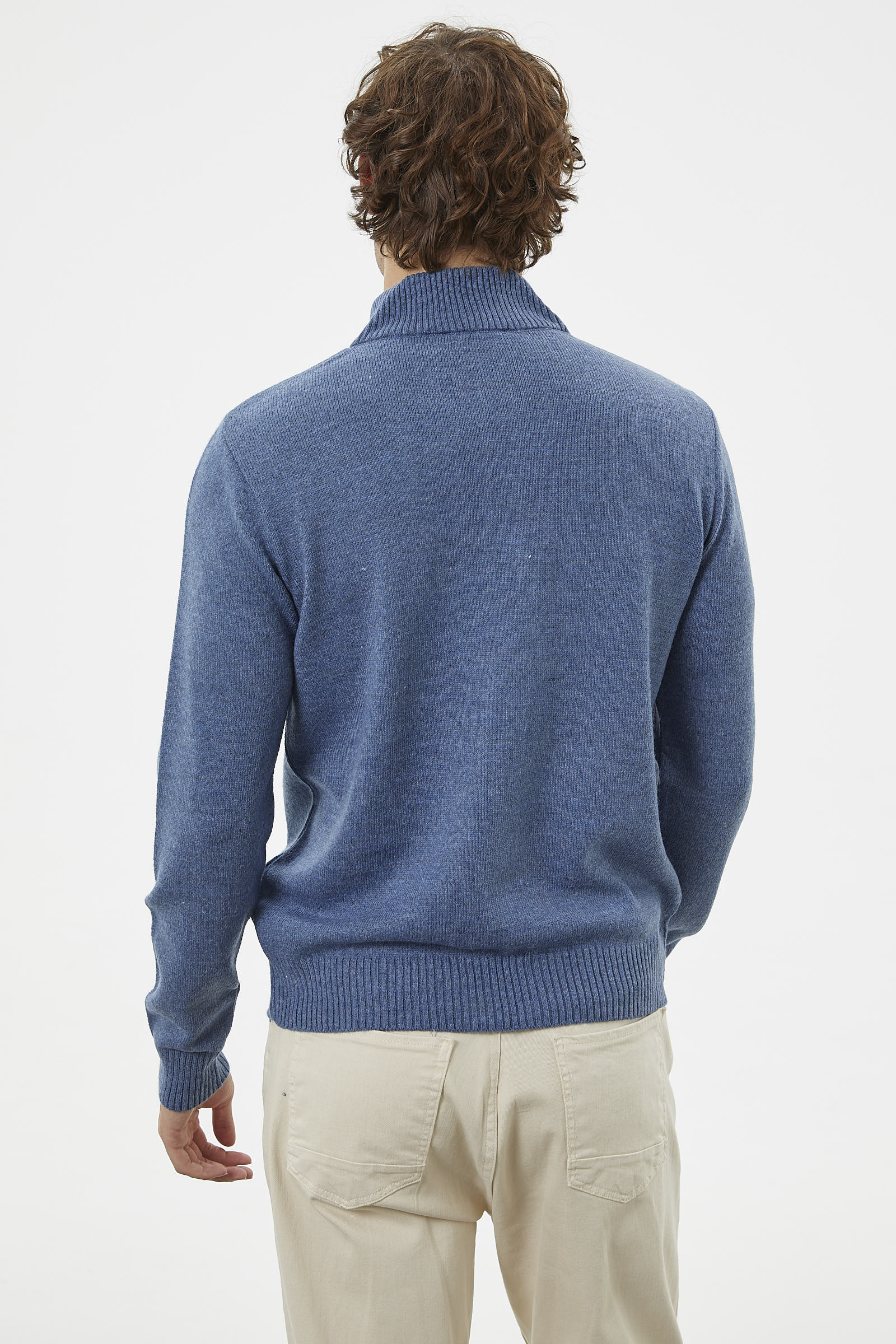 Dik Yaka Fermuarlı Triko Kazak - Indigo (6) Sementa