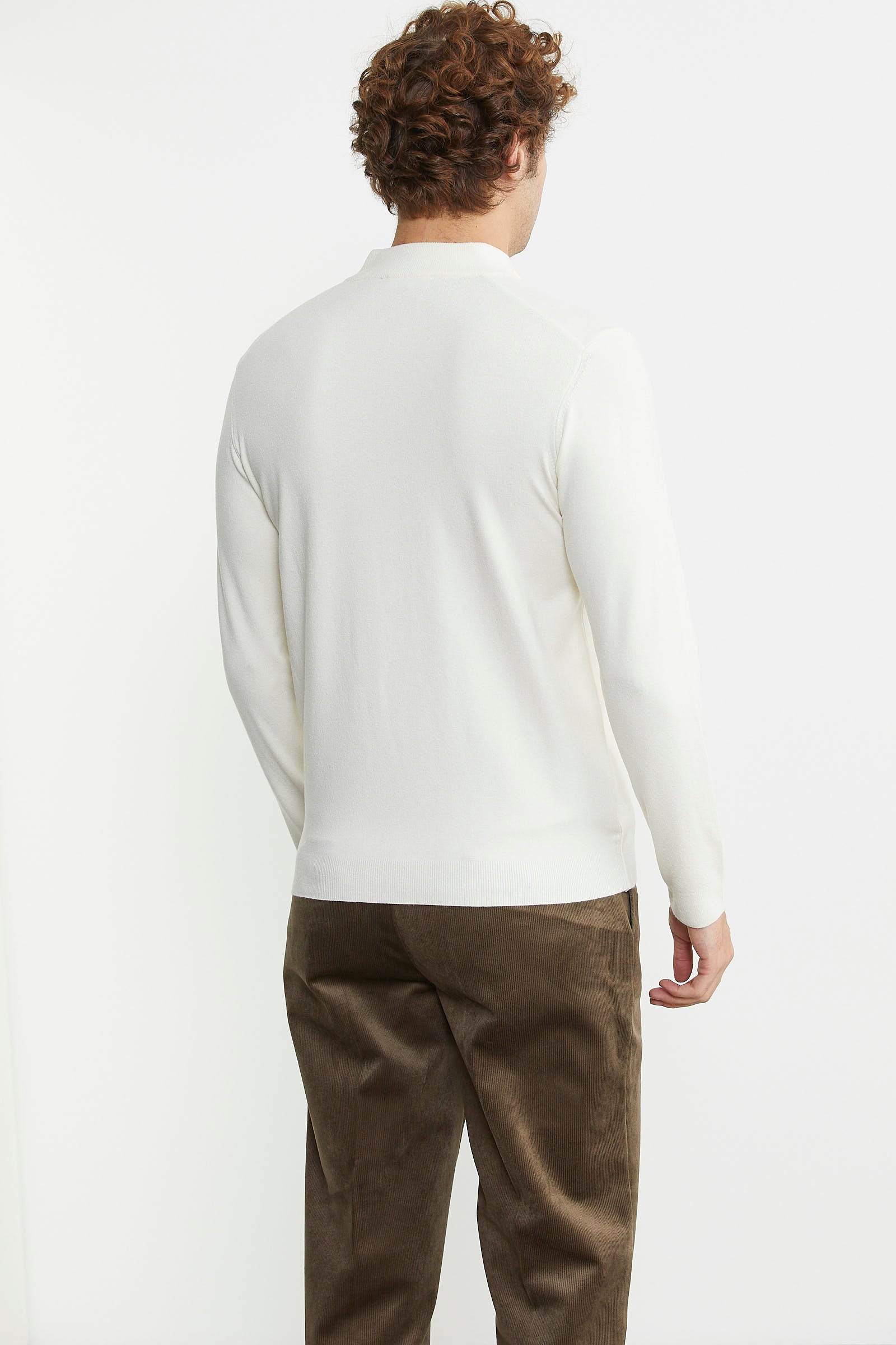 Dik Yaka Fermuarlı Triko Kazak - Kemik - Sementa