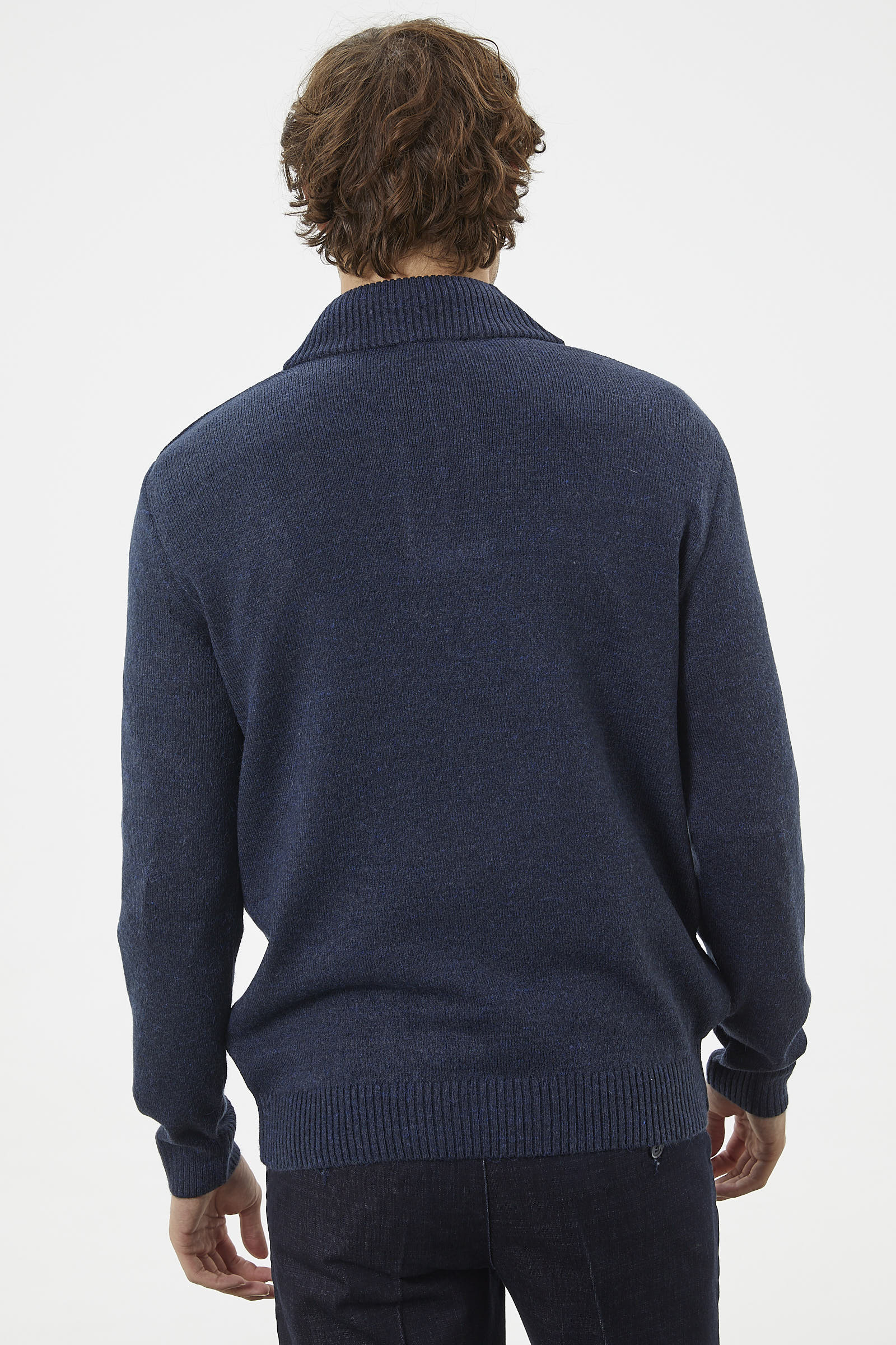 Dik Yaka Fermuarlı Triko Kazak - Lacivert (5) Sementa