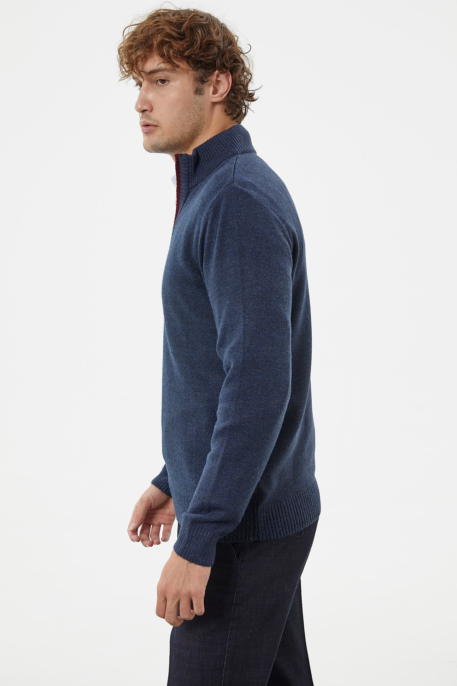 Dik Yaka Fermuarlı Triko Kazak - Lacivert (4) Sementa