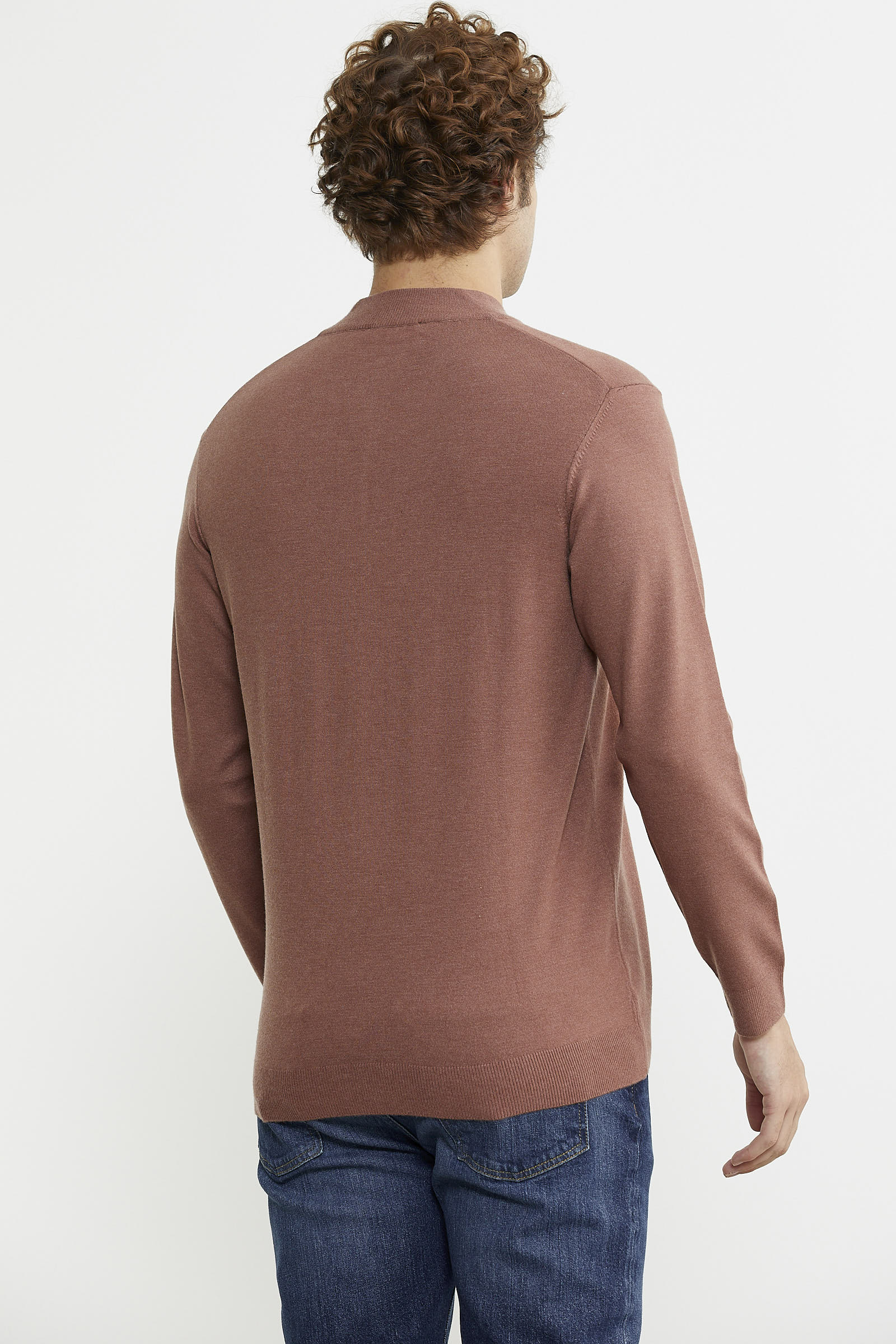 Dik Yaka Fermuarlı Triko Kazak - Tarçın - Sementa