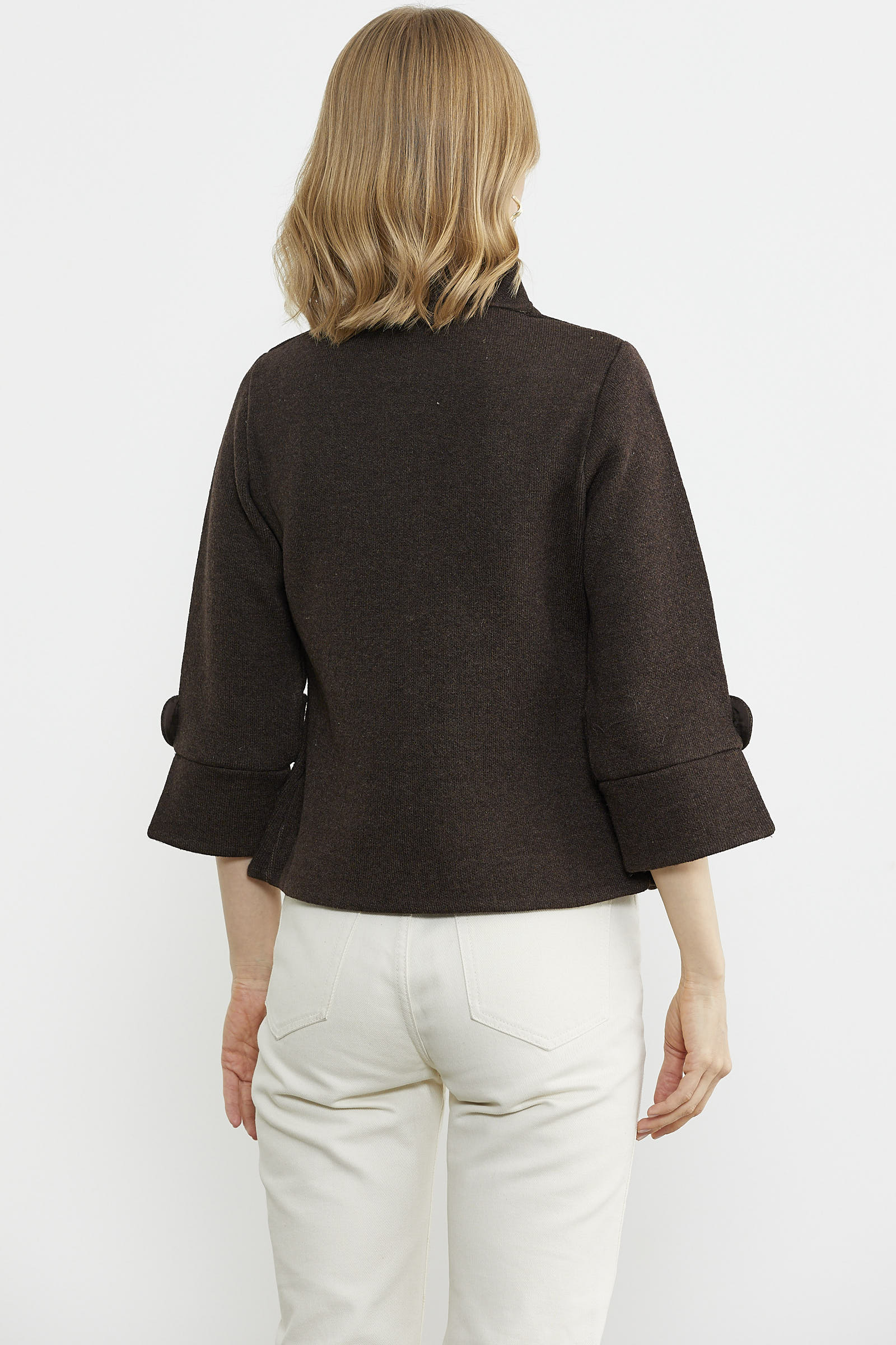 Dik Yaka Kalın Yünlü Triko Ceket - Kahve - Vizon (5) Sementa