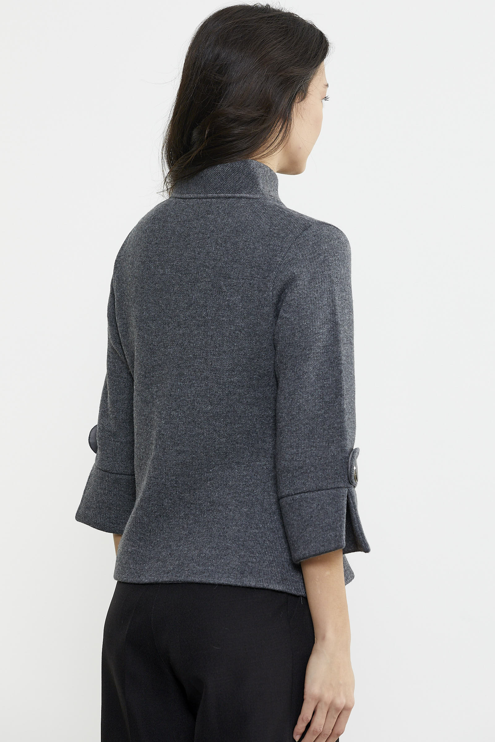 Dik Yaka Kalın Yünlü Triko Ceket - Koyu Gri - Siyah (5) Sementa
