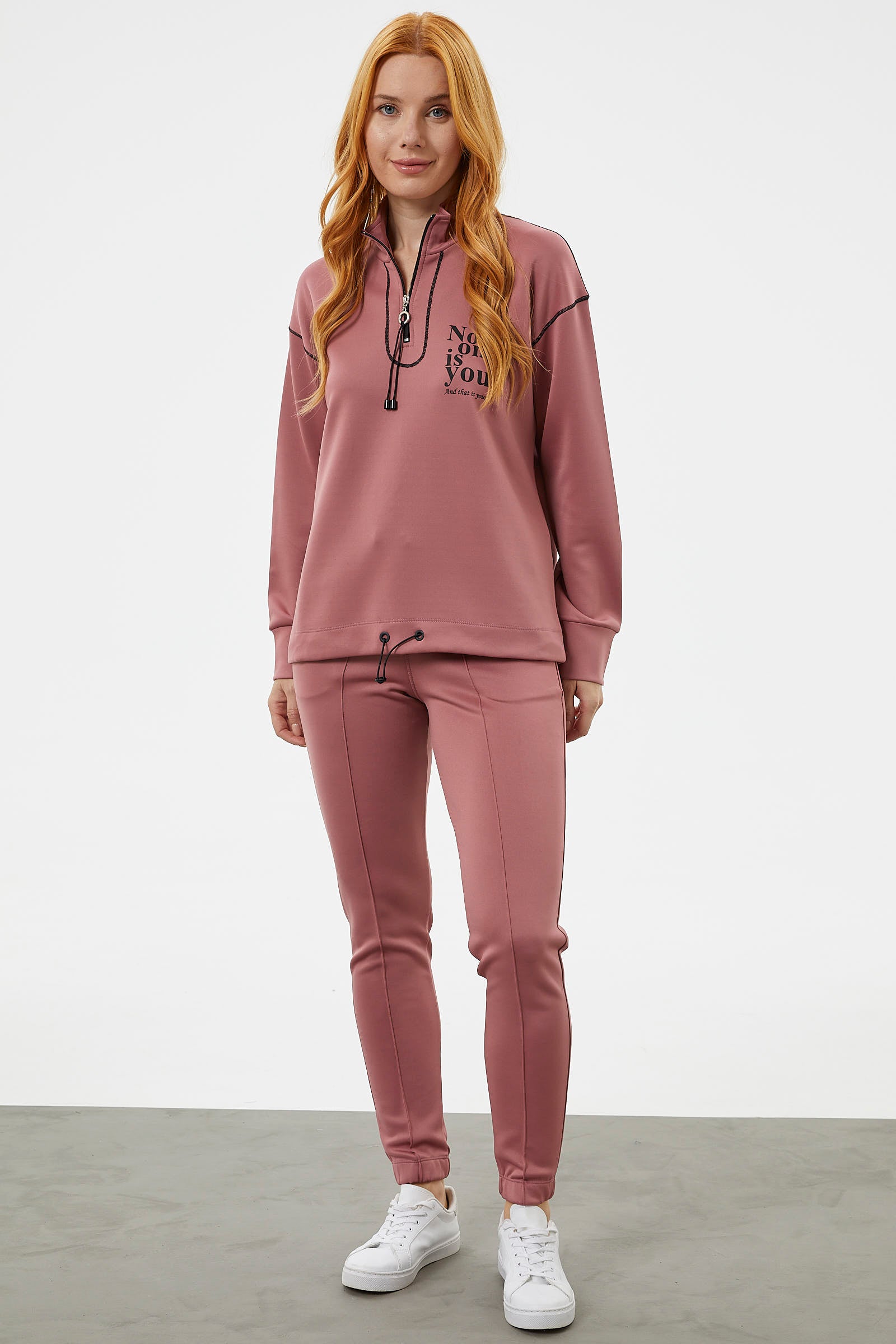 Dik Yaka Rahat Kalıp Eşofman Takım - Gül (2) Sementa