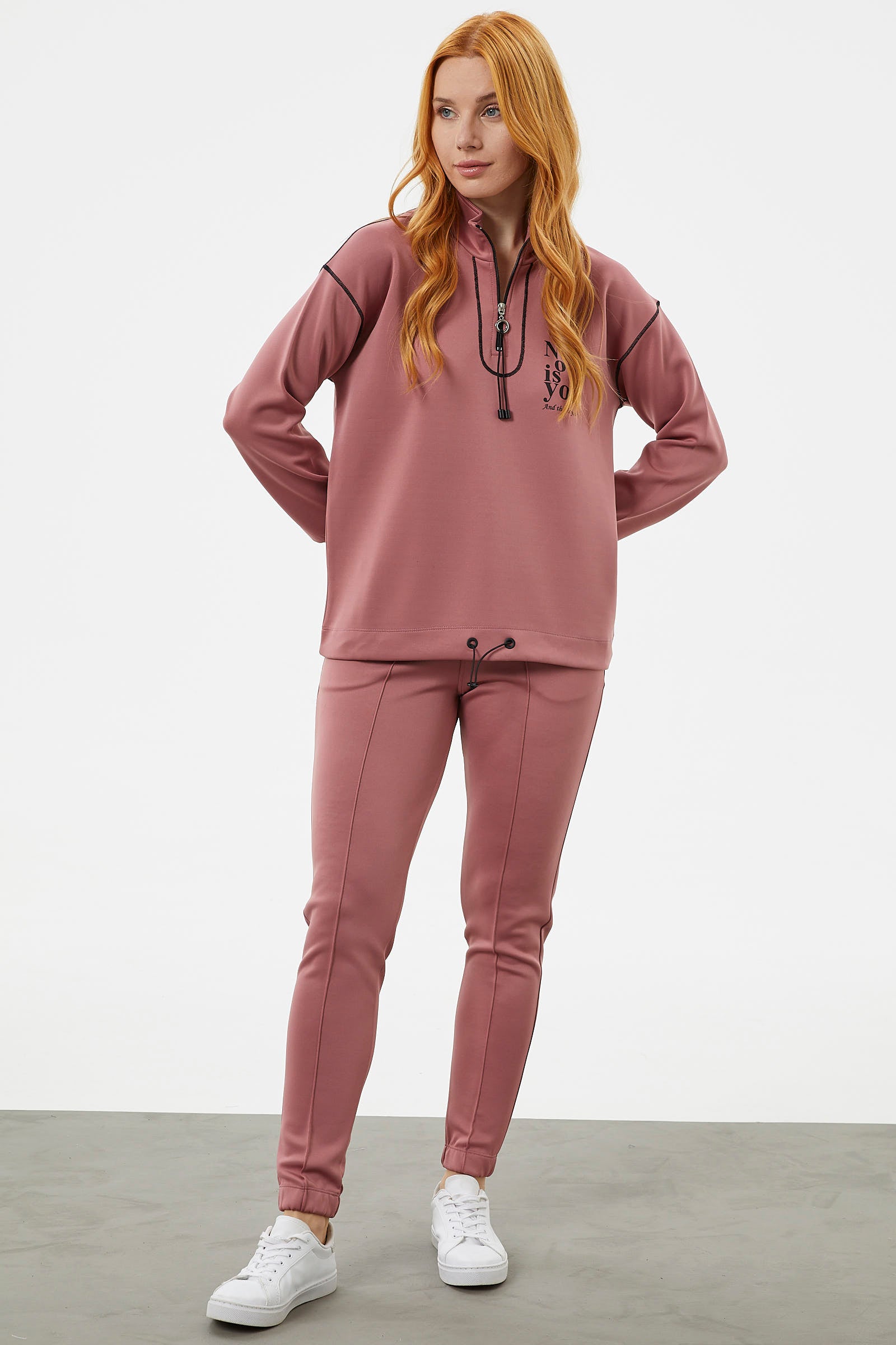 Dik Yaka Rahat Kalıp Eşofman Takım - Gül (4) Sementa