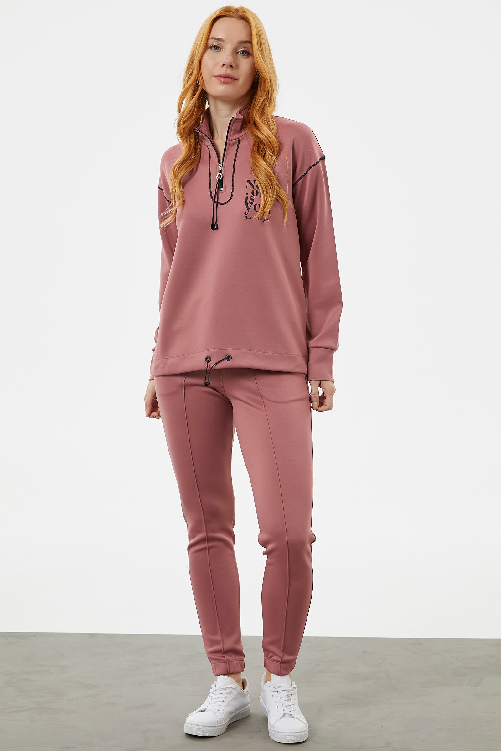 Dik Yaka Rahat Kalıp Eşofman Takım - Gül (5) Sementa