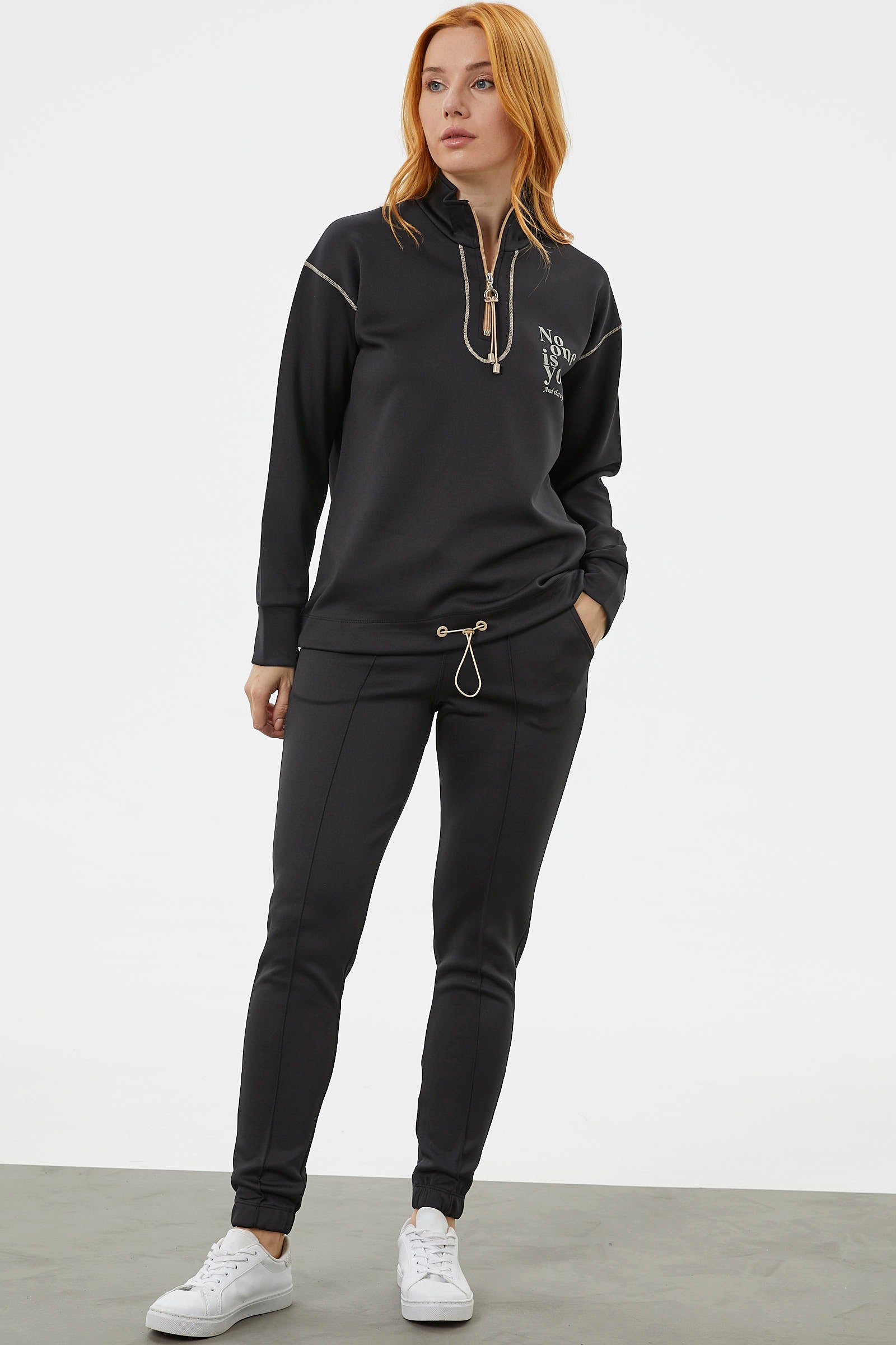 Dik Yaka Rahat Kalıp Eşofman Takım - Siyah (2) Sementa