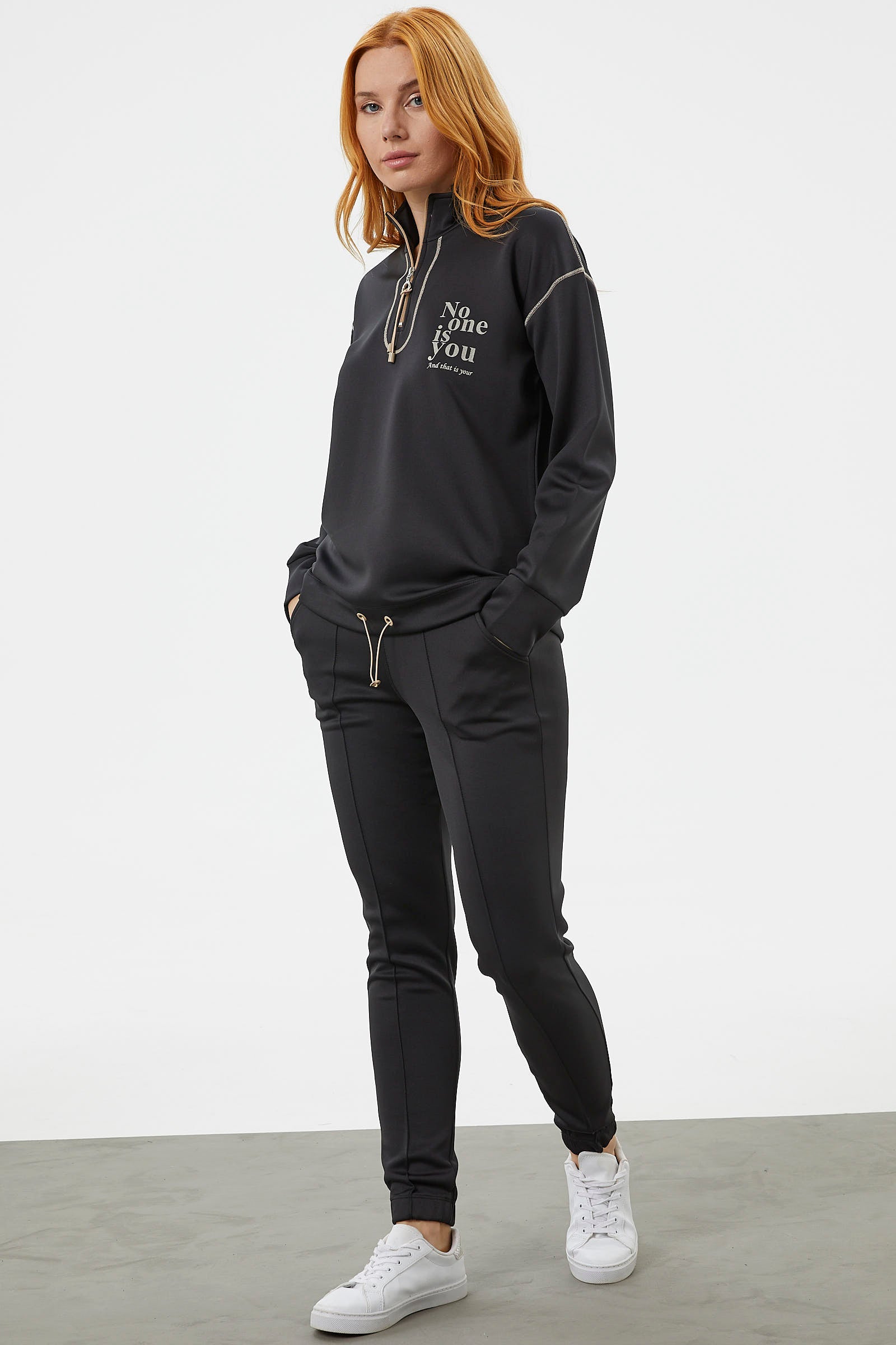 Dik Yaka Rahat Kalıp Eşofman Takım - Siyah (3) Sementa