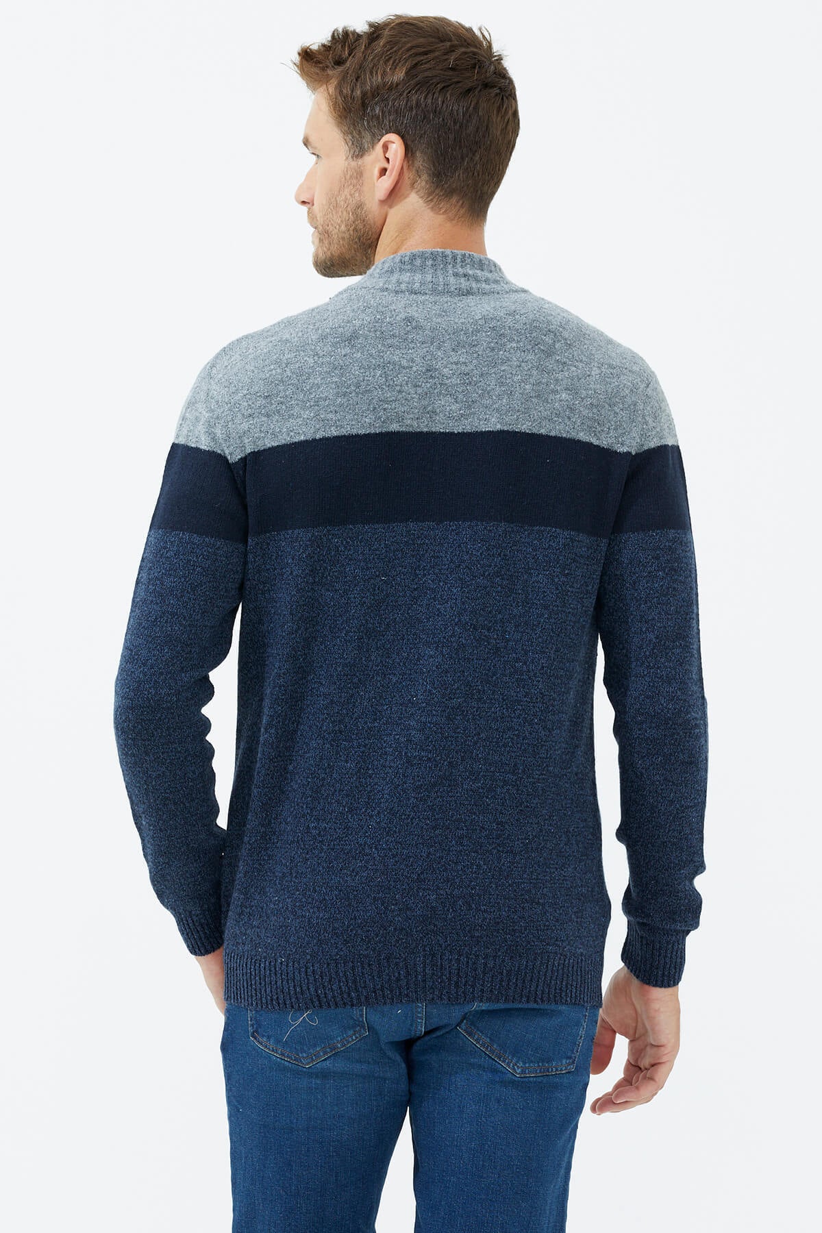 Dik Yaka Renkli Triko Hırka - Indigo (5) Sementa