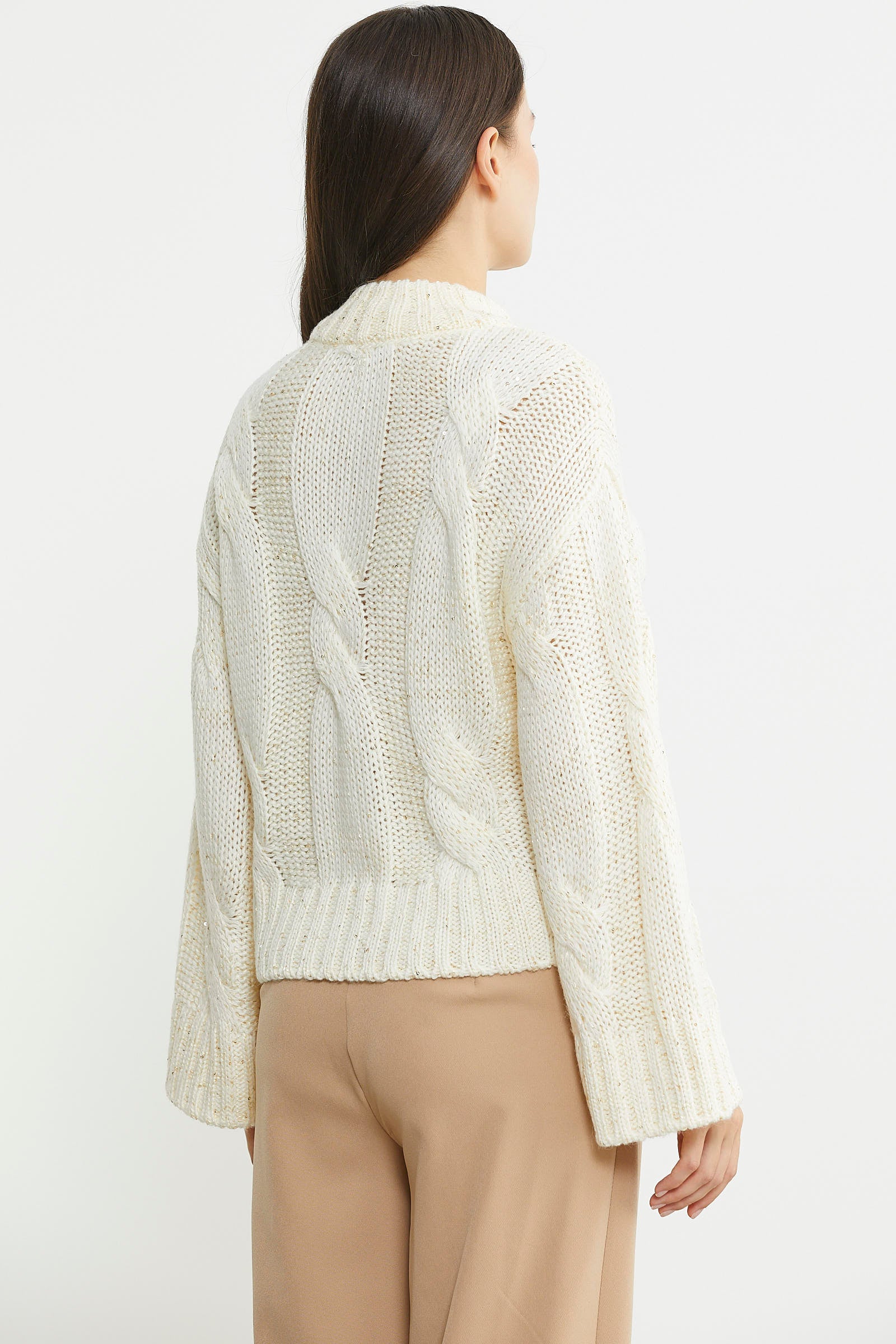 Dik Yaka Salaş Kol Yünlü Triko Hırka - Kemik - Sementa