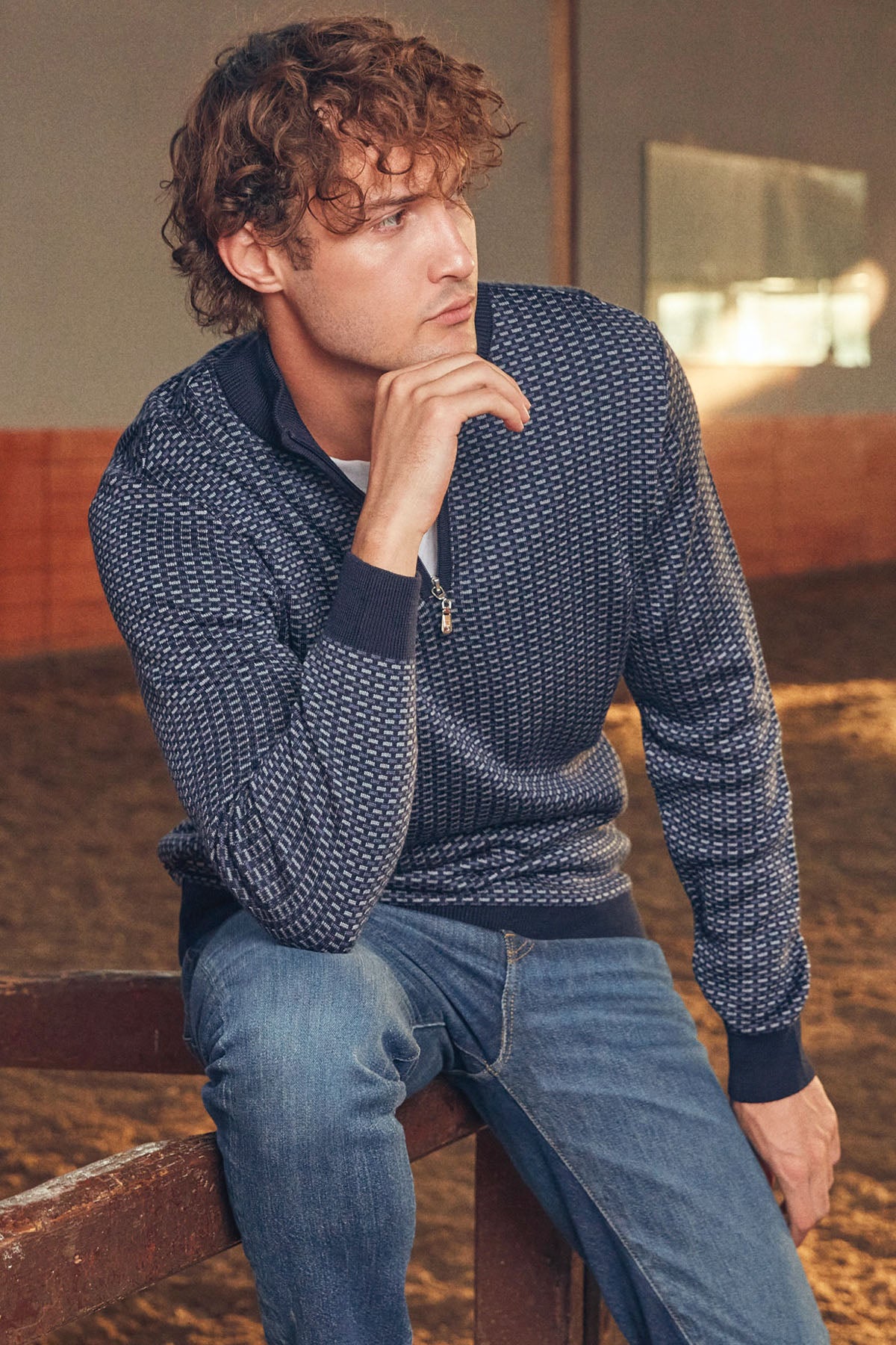 Dik Yaka Yarım Fermuar Triko Kazak - Lacivert (1) Sementa