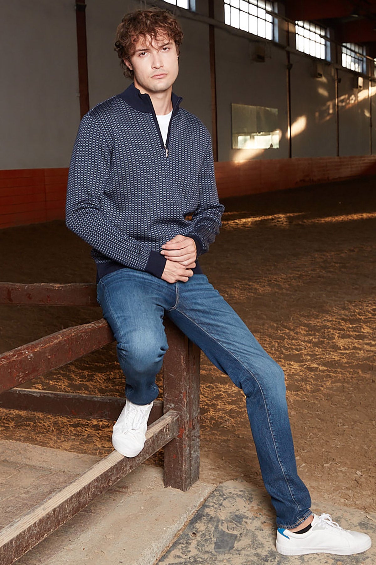 Dik Yaka Yarım Fermuar Triko Kazak - Lacivert (3) Sementa