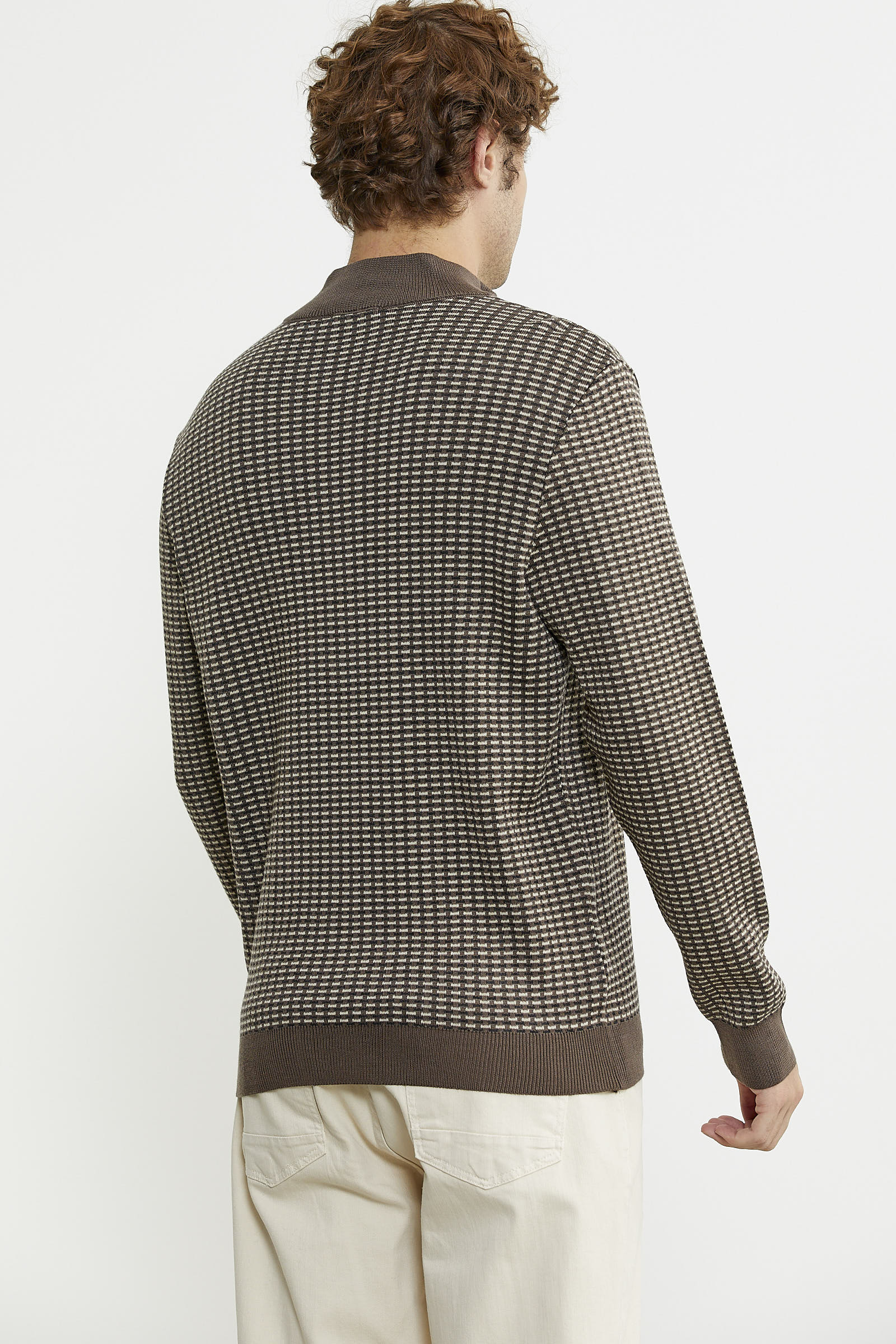 Dik Yaka Yarım Fermuar Triko Kazak - Vizon - Sementa