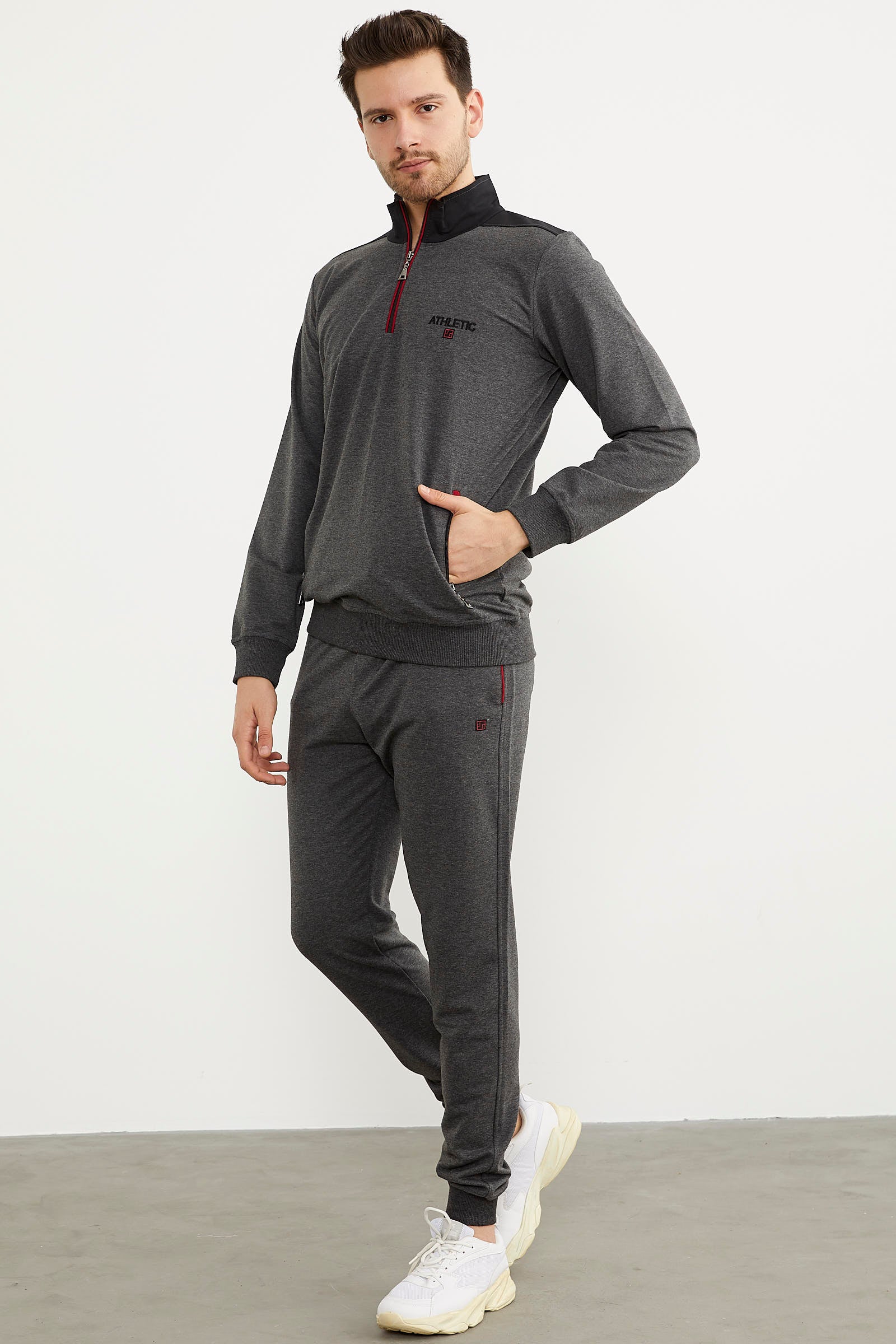 Dik Yaka Yarım Fermuarlı Eşofman Takım - Antrasit (2) Sementa