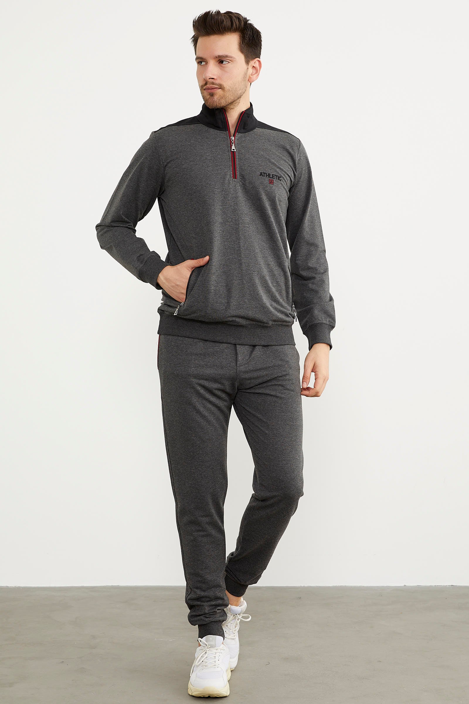 Dik Yaka Yarım Fermuarlı Eşofman Takım - Antrasit (3) Sementa