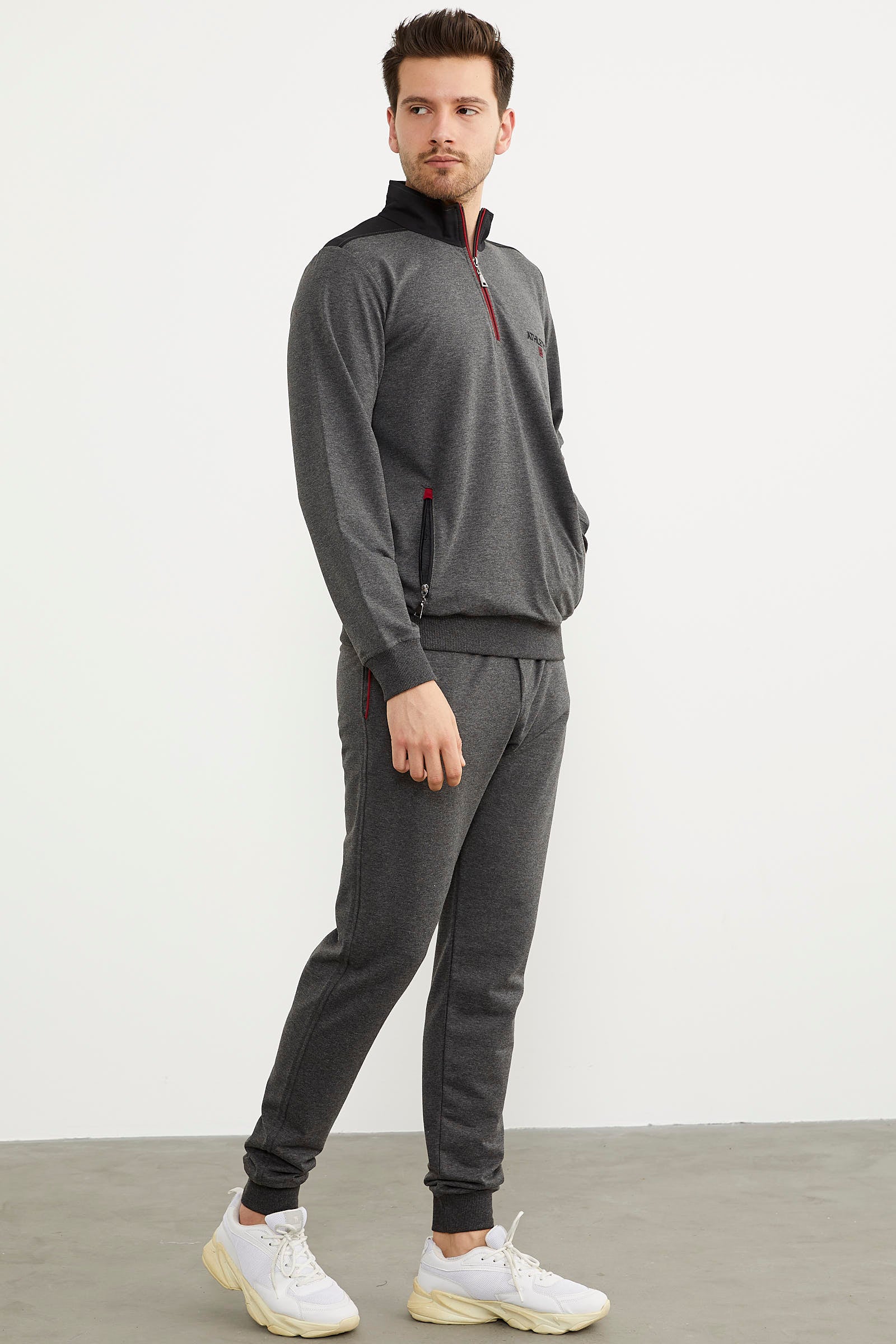 Dik Yaka Yarım Fermuarlı Eşofman Takım - Antrasit (4) Sementa