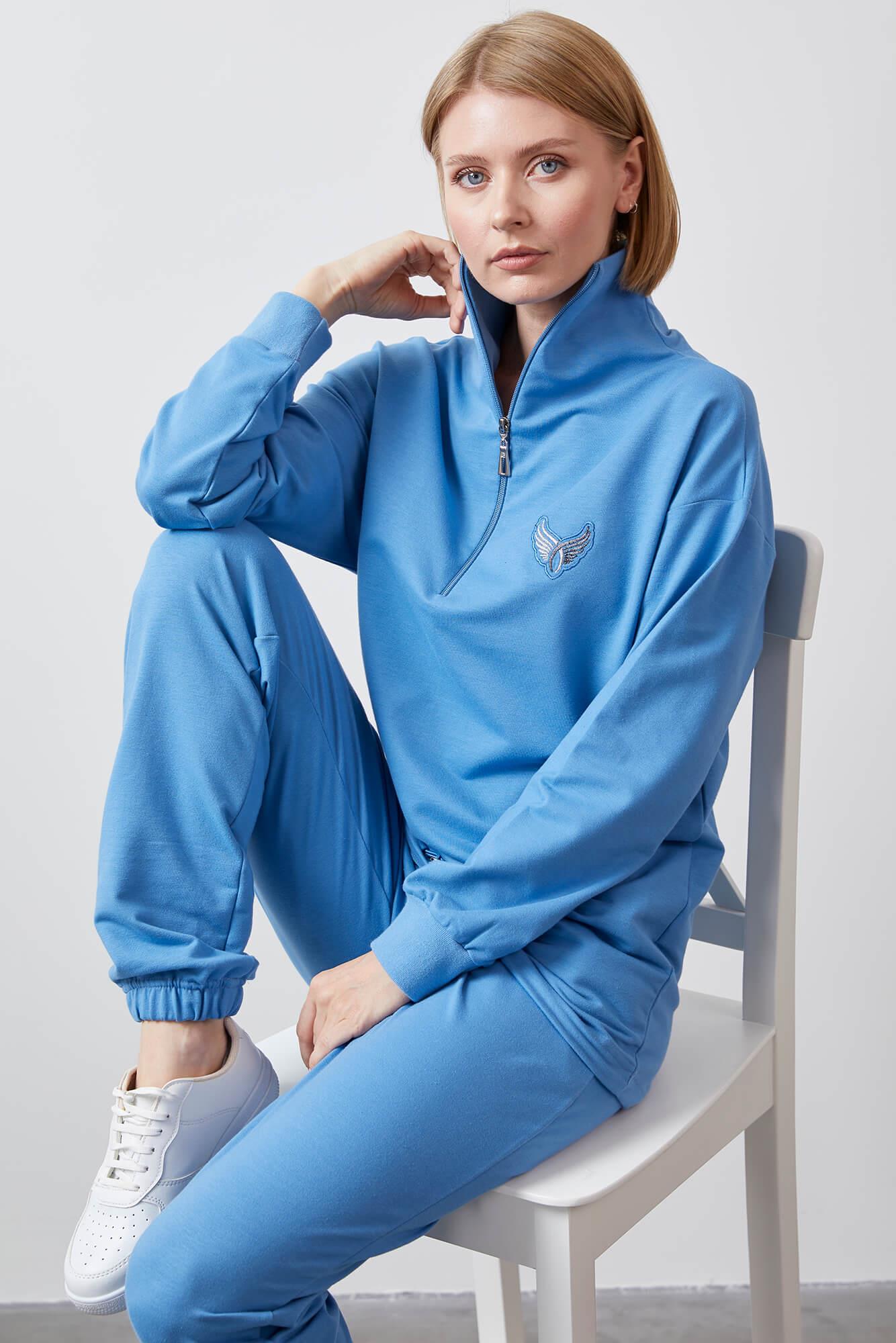 Dik Yaka Yarım Fermuarlı Eşofman Takım - Mavi (3) Sementa