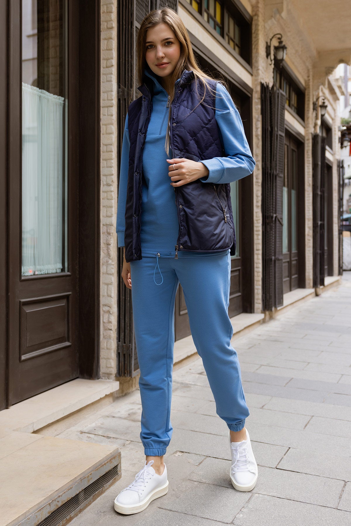 Dik Yaka Yarım Fermuarlı Eşofman Takım - Mavi (2) Sementa