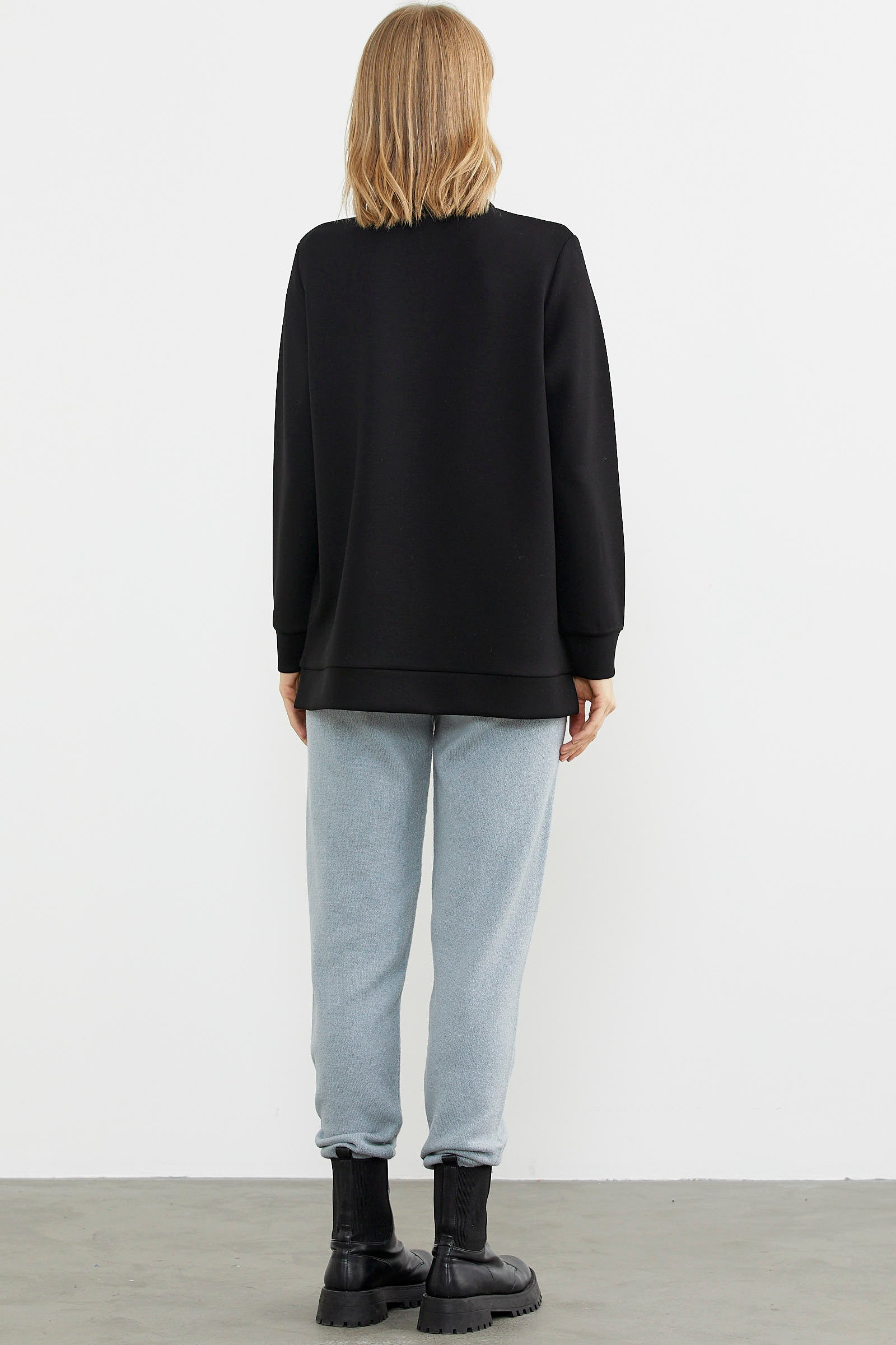 Dik Yaka Yarım Fermuarlı Sweatshirt - Siyah (6) Sementa