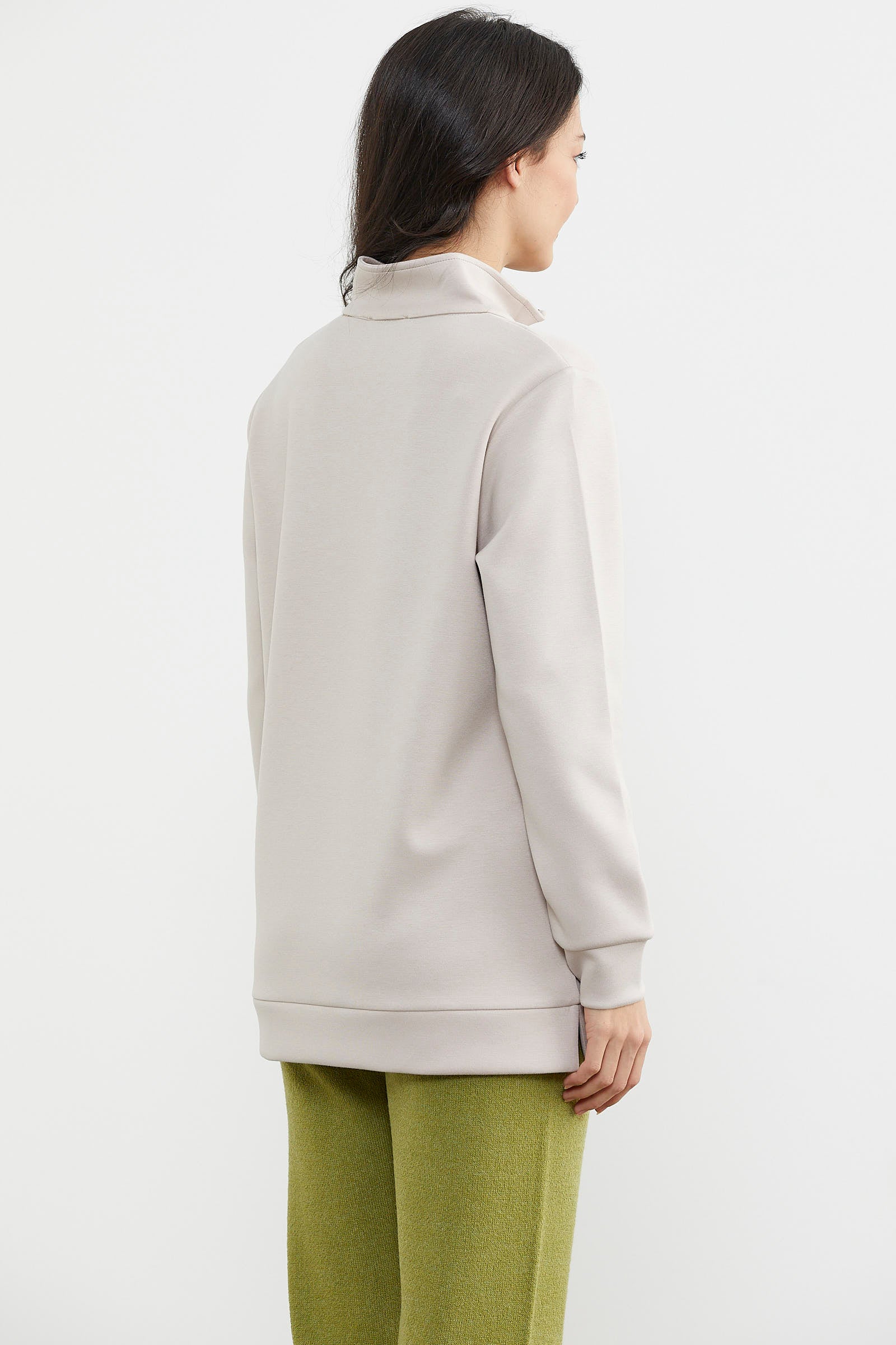 Dik Yaka Yarım Fermuarlı Sweatshirt - Taş (5) Sementa