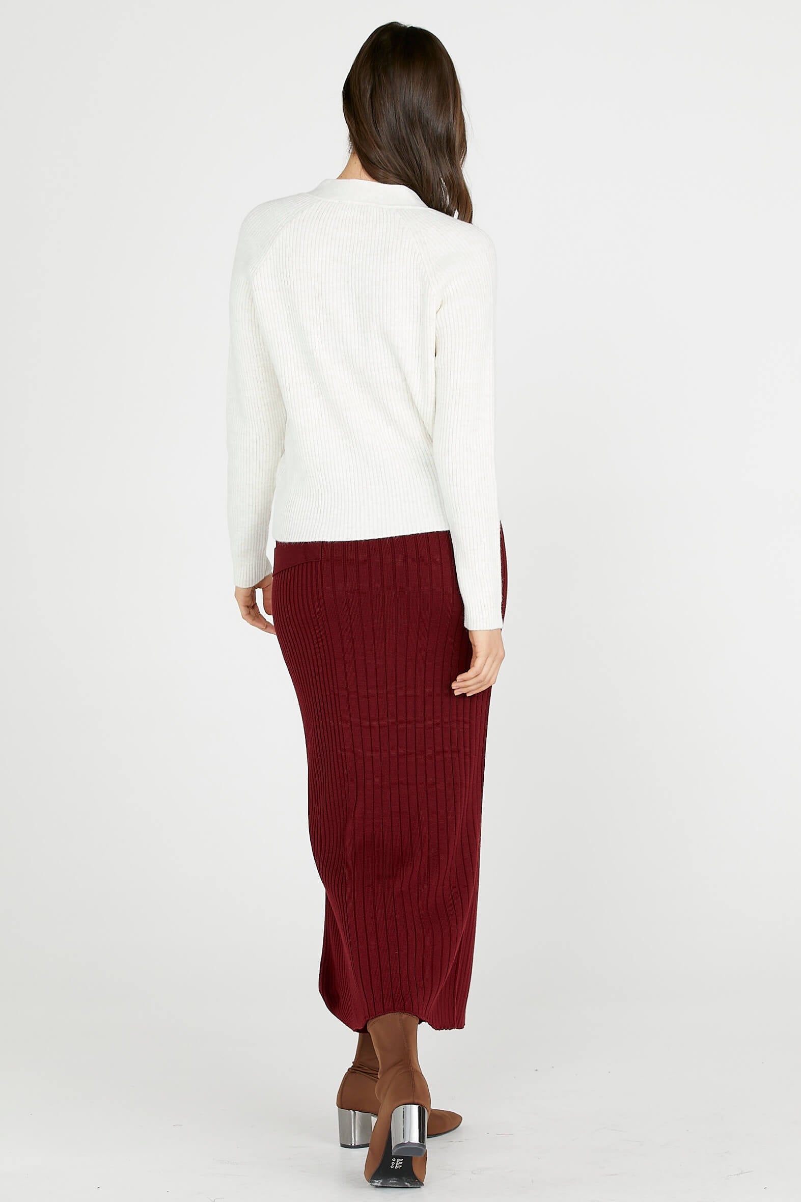 Diz Altı Tokalı Triko Etek - Bordo (4) Sementa