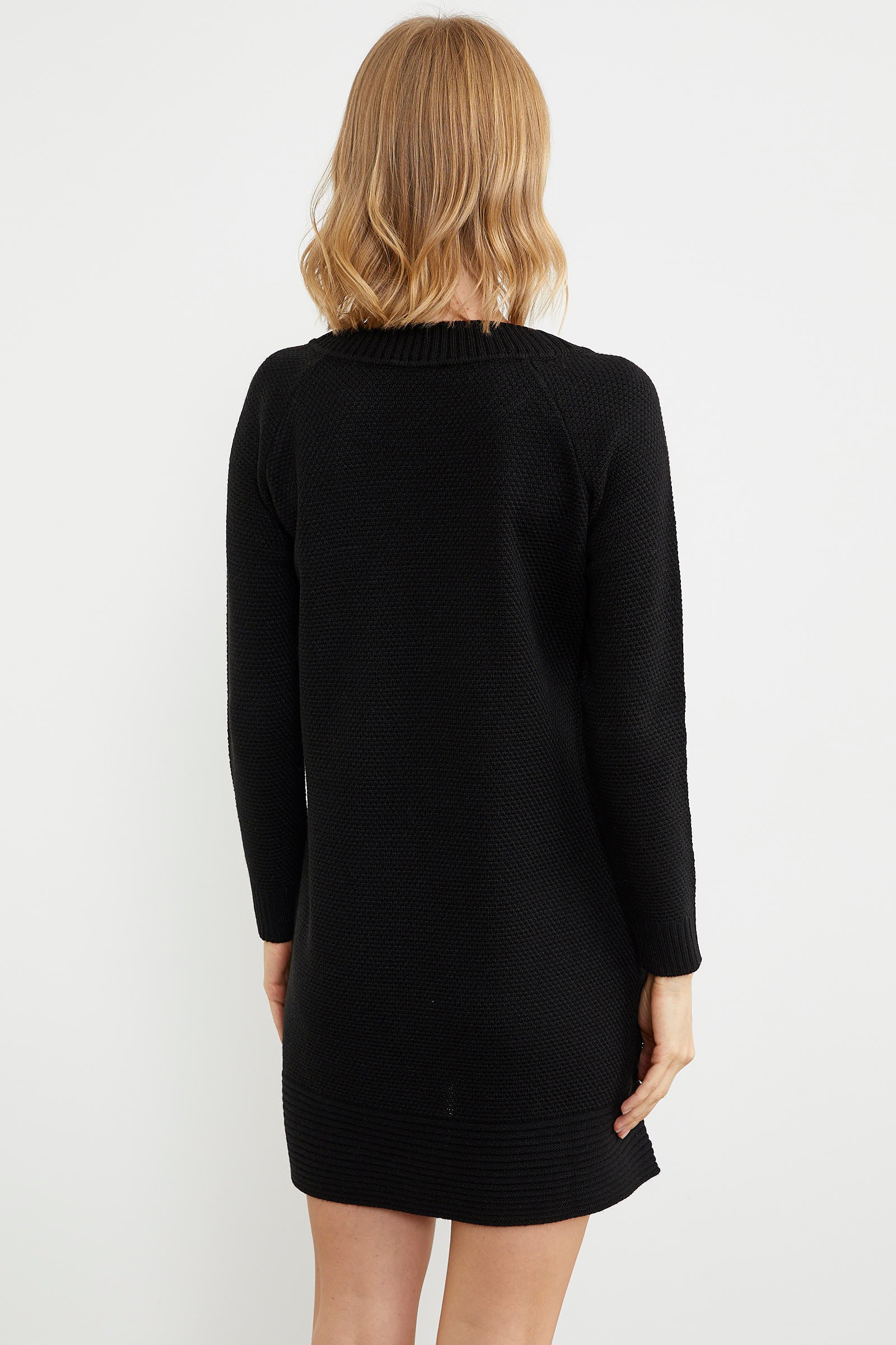 Diz Üstü Saç Örgü Motifli Triko Elbise - Siyah (7) Sementa