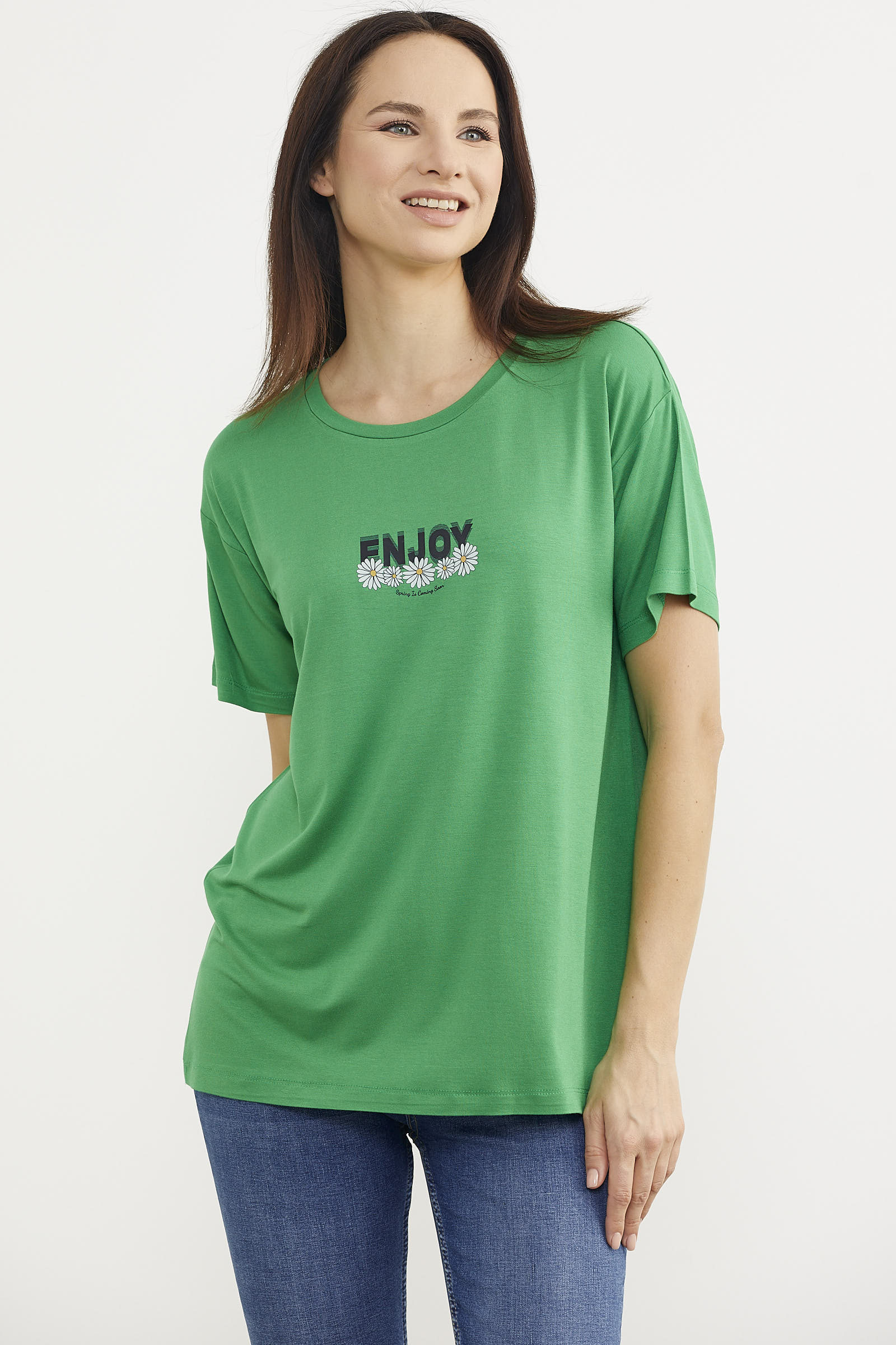 Dökümlü Baskılı Penye Tişört - Yeşil (2) Sementa