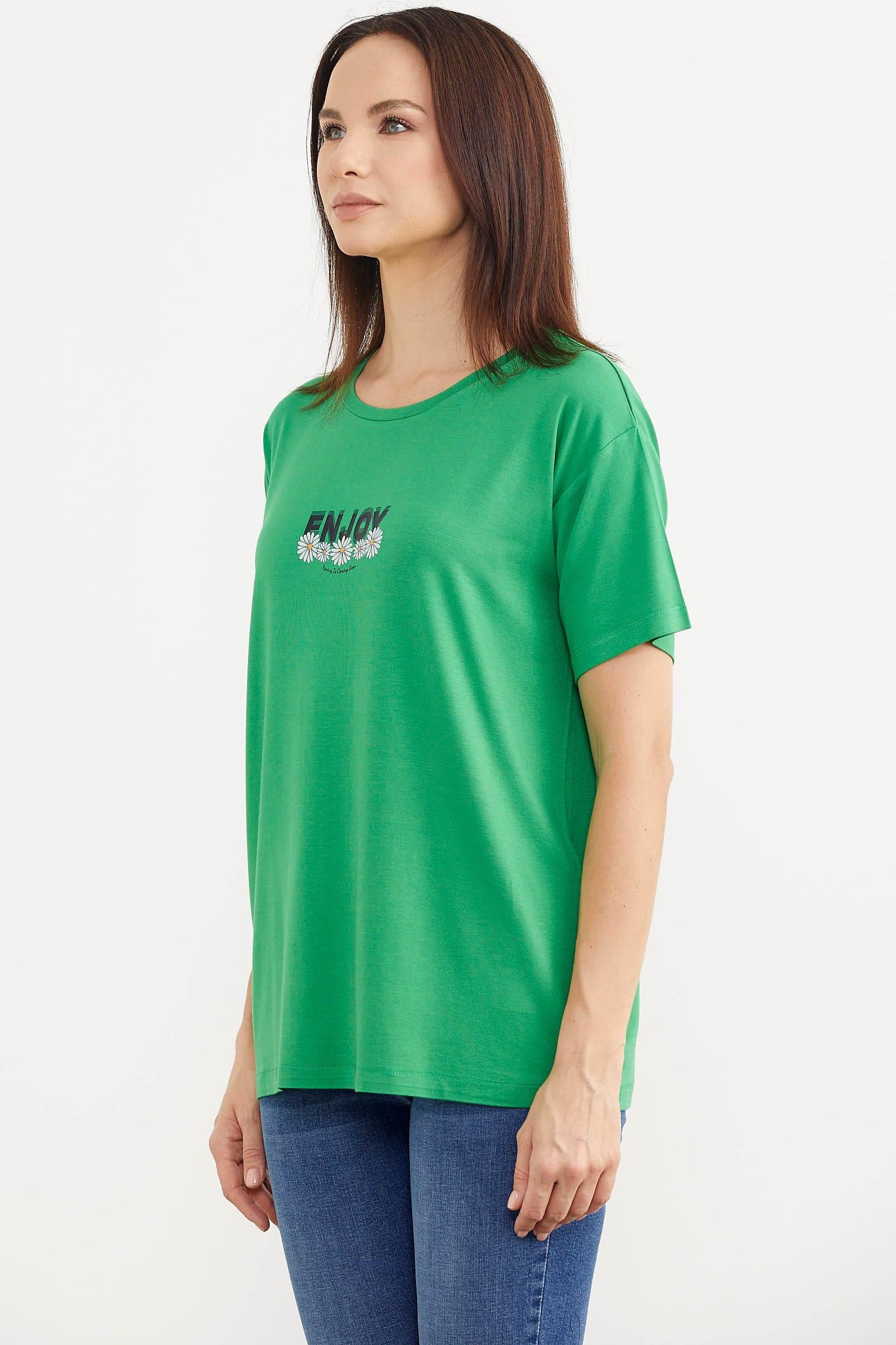 Dökümlü Baskılı Penye Tişört - Yeşil (3) Sementa